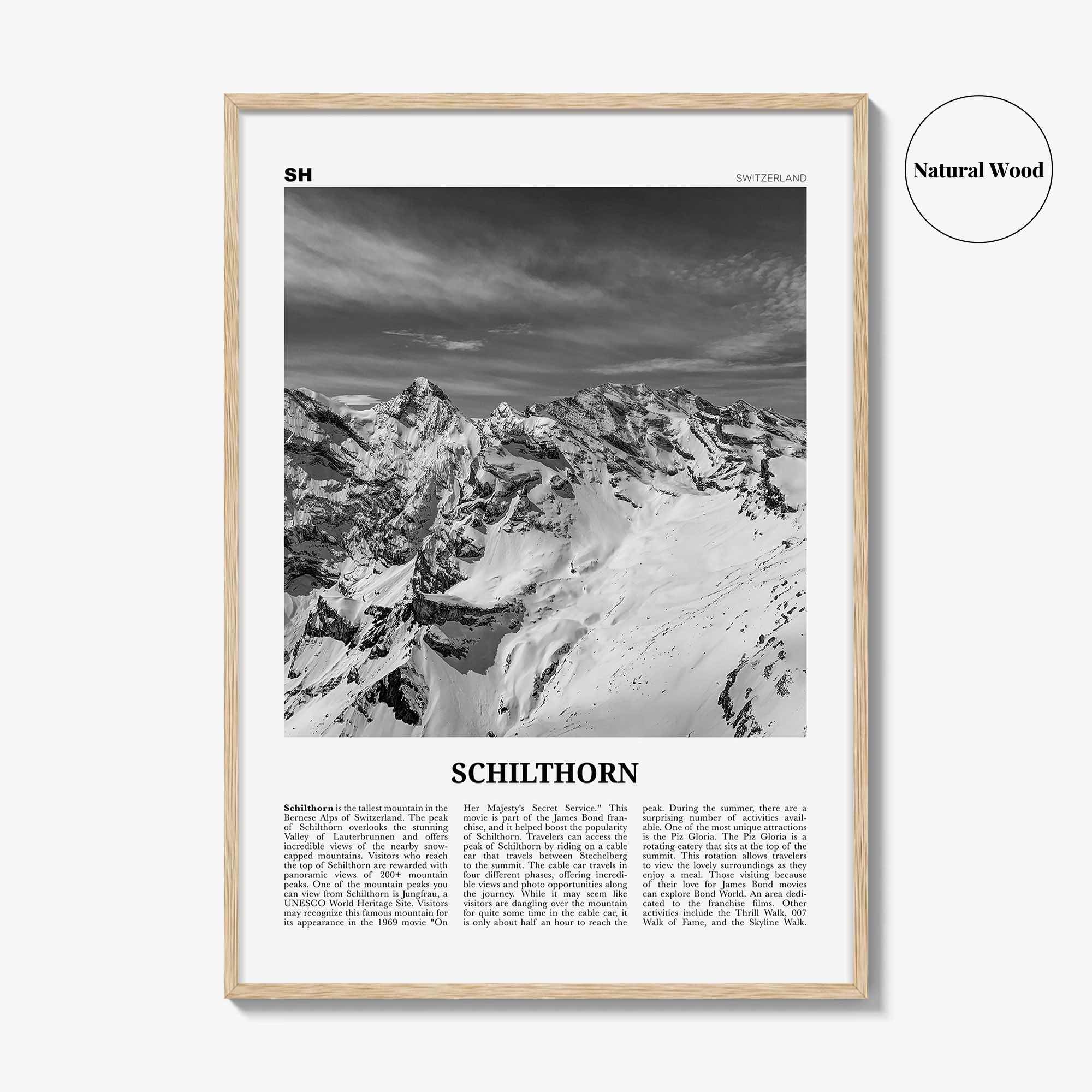 Schilthorn Print Black and White, Schilthorn Wall Art, Schilthorn Poster, Schilthorn Photo, Schilthorn Décor, Schilthorn Map, Switzerland