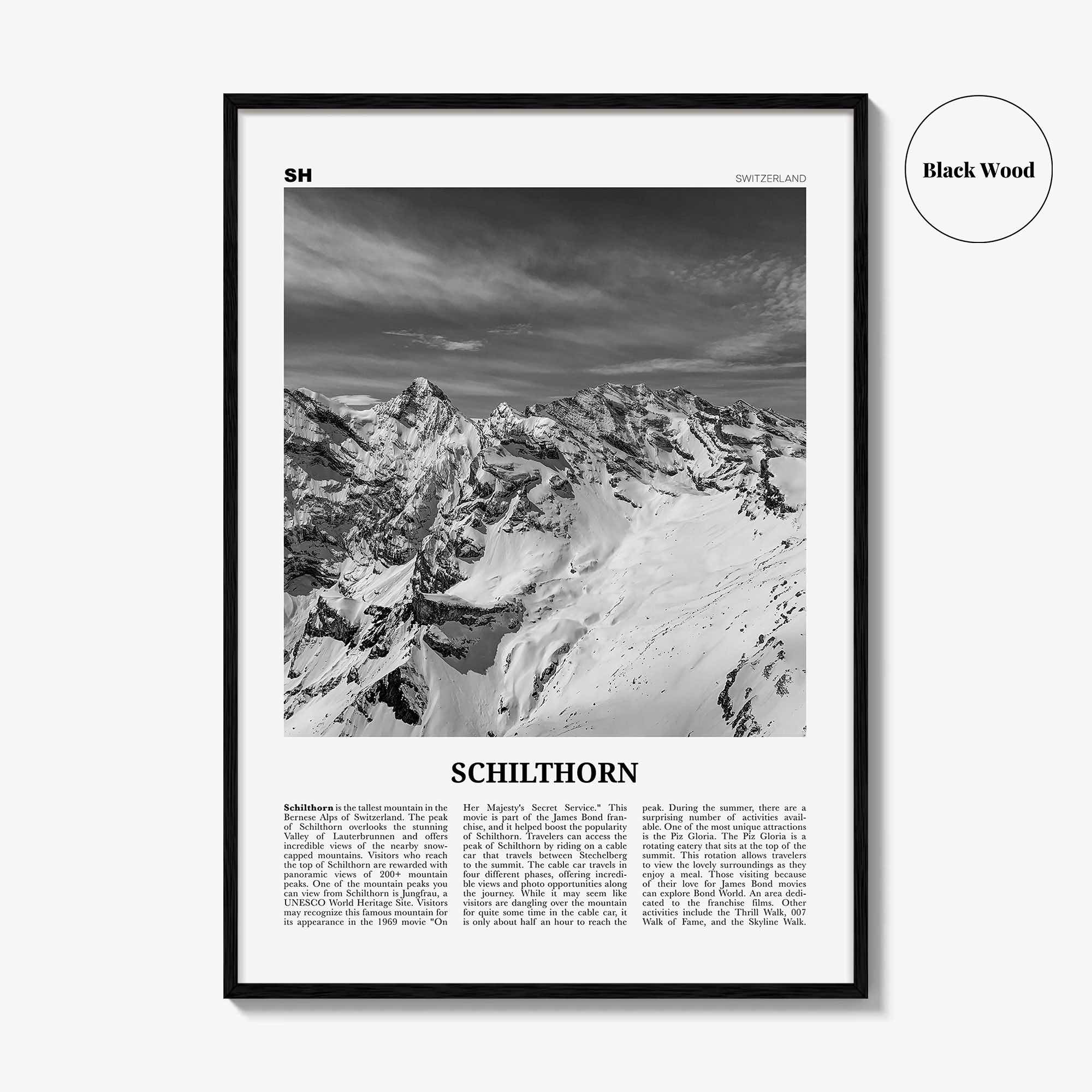 Schilthorn Print Black and White, Schilthorn Wall Art, Schilthorn Poster, Schilthorn Photo, Schilthorn Décor, Schilthorn Map, Switzerland