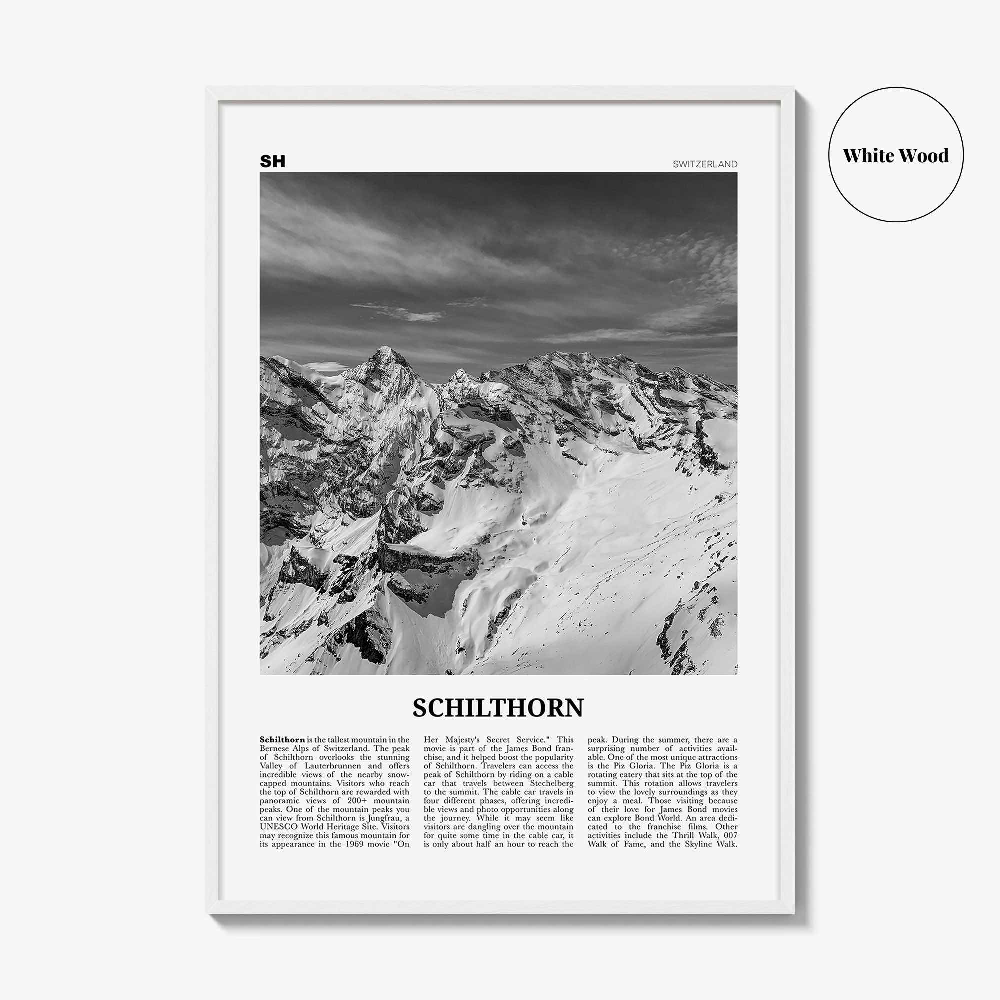 Schilthorn Print Black and White, Schilthorn Wall Art, Schilthorn Poster, Schilthorn Photo, Schilthorn Décor, Schilthorn Map, Switzerland