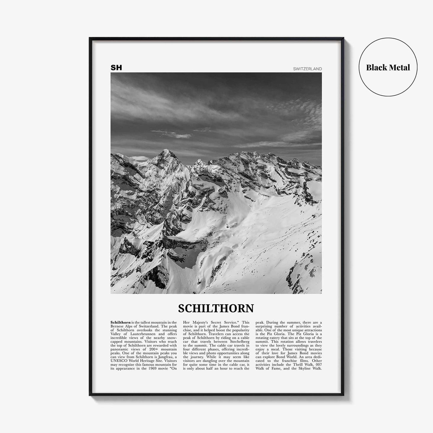 Schilthorn Print Black and White, Schilthorn Wall Art, Schilthorn Poster, Schilthorn Photo, Schilthorn Décor, Schilthorn Map, Switzerland