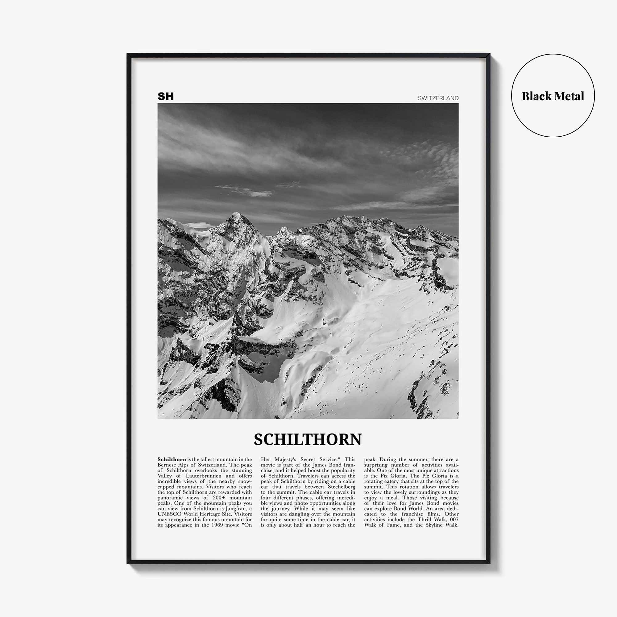 Schilthorn Print Black and White, Schilthorn Wall Art, Schilthorn Poster, Schilthorn Photo, Schilthorn Décor, Schilthorn Map, Switzerland