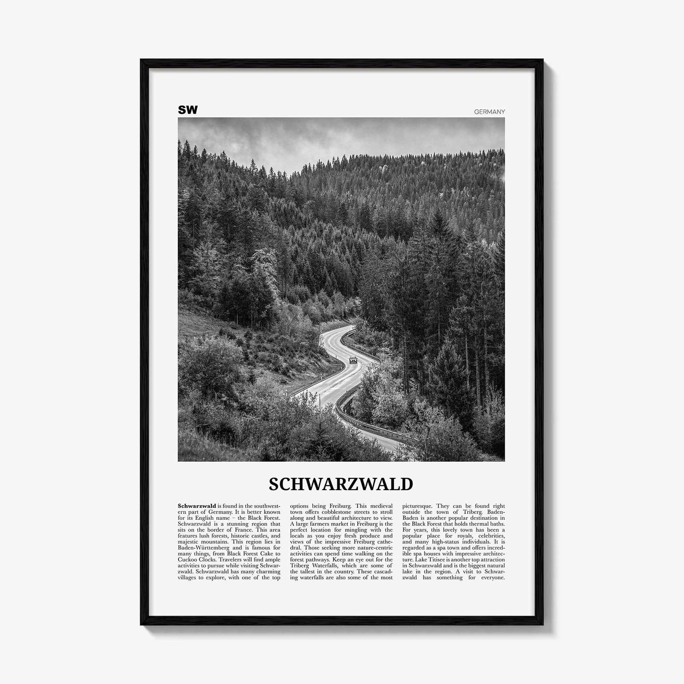 Schwarzwald Print Black and White, Schwarzwald Wall Art, Schwarzwald Poster, Schwarzwald Photo, Schwarzwald Décor, Schwarzwald Map, Germany