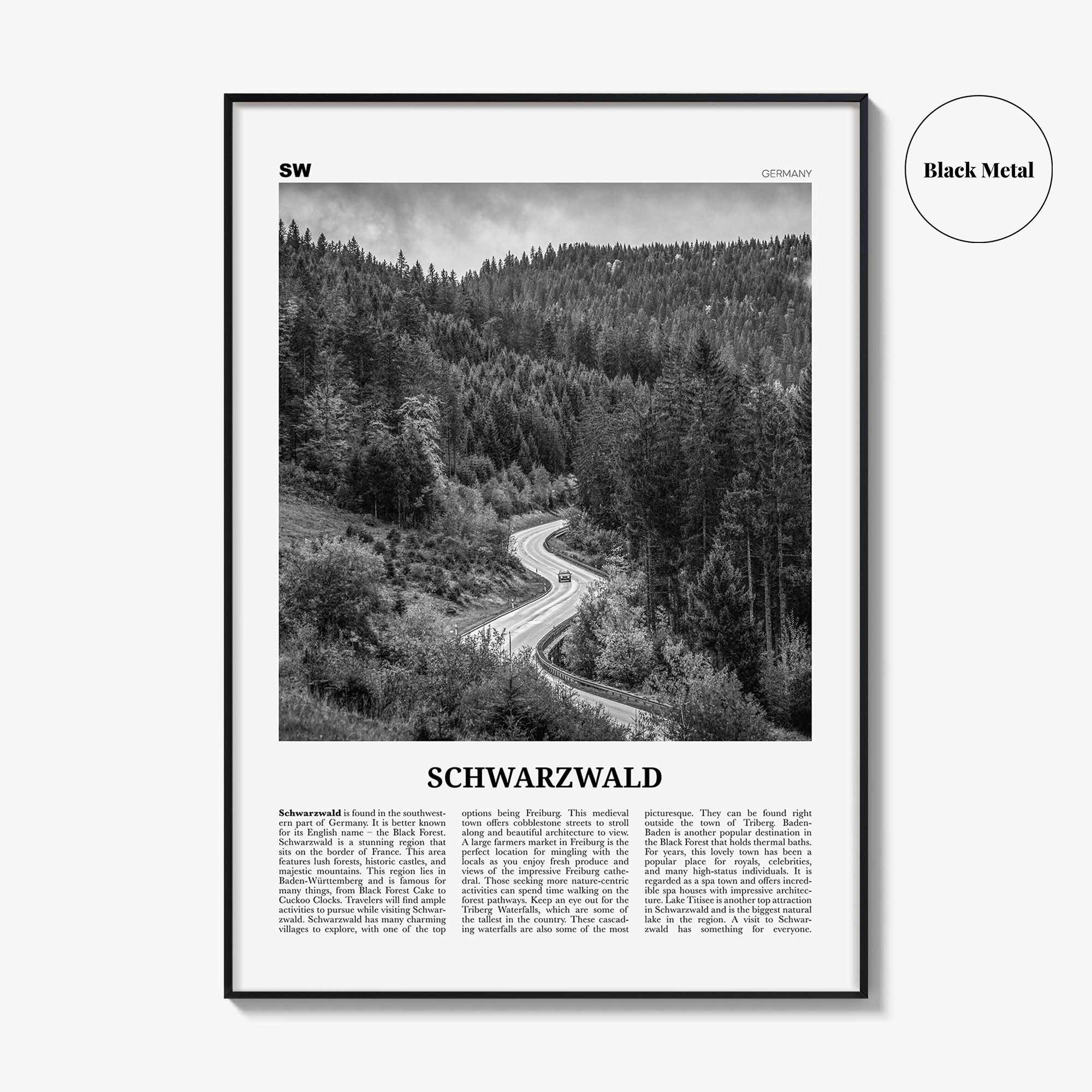 Schwarzwald Print Black and White, Schwarzwald Wall Art, Schwarzwald Poster, Schwarzwald Photo, Schwarzwald Décor, Schwarzwald Map, Germany