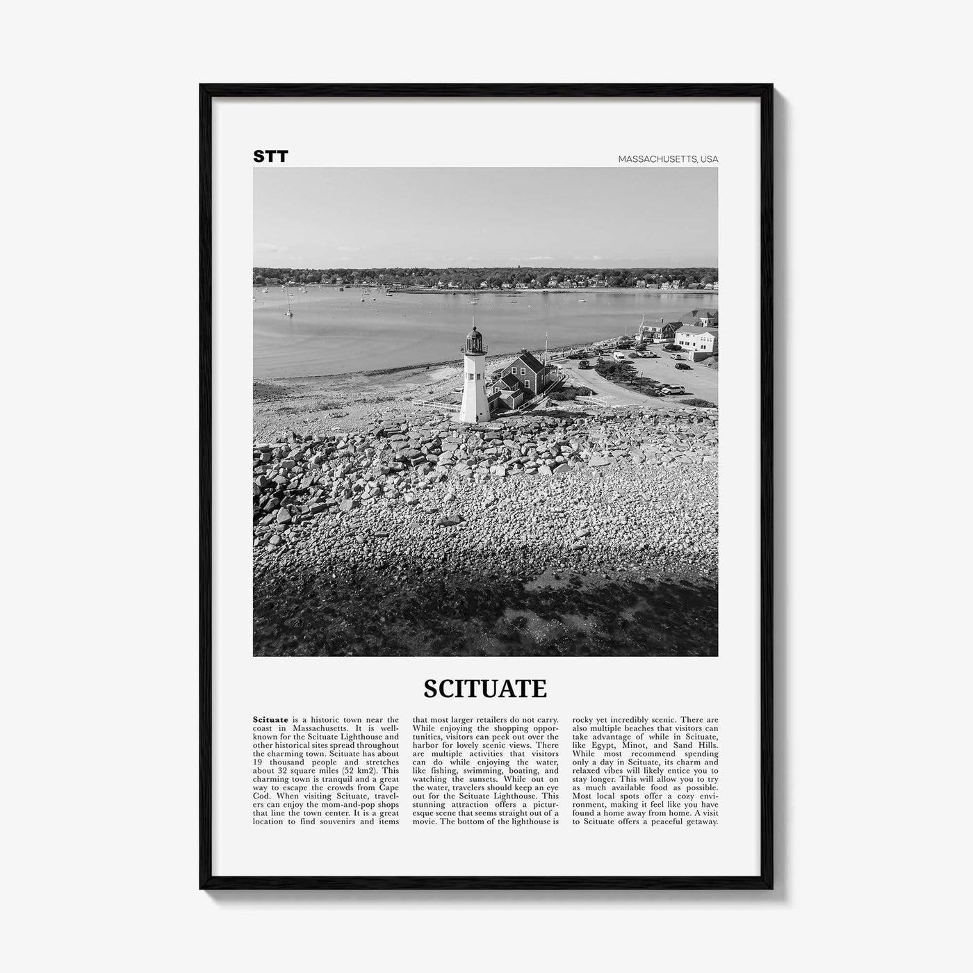 Scituate Print Black and White, Scituate Wall Art, Scituate Poster, Scituate Photo, Scituate Wall Décor, Scituate Map, Massachusetts, USA