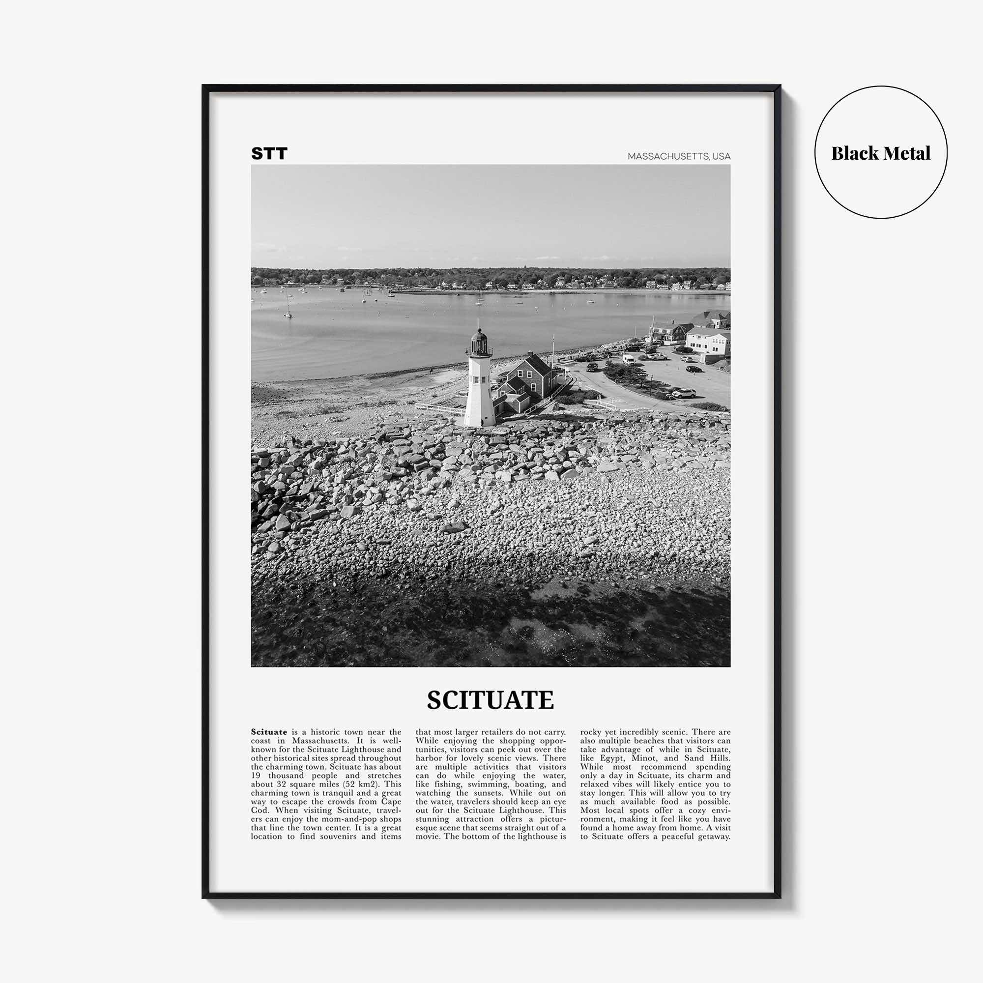 Scituate Print Black and White, Scituate Wall Art, Scituate Poster, Scituate Photo, Scituate Wall Décor, Scituate Map, Massachusetts, USA