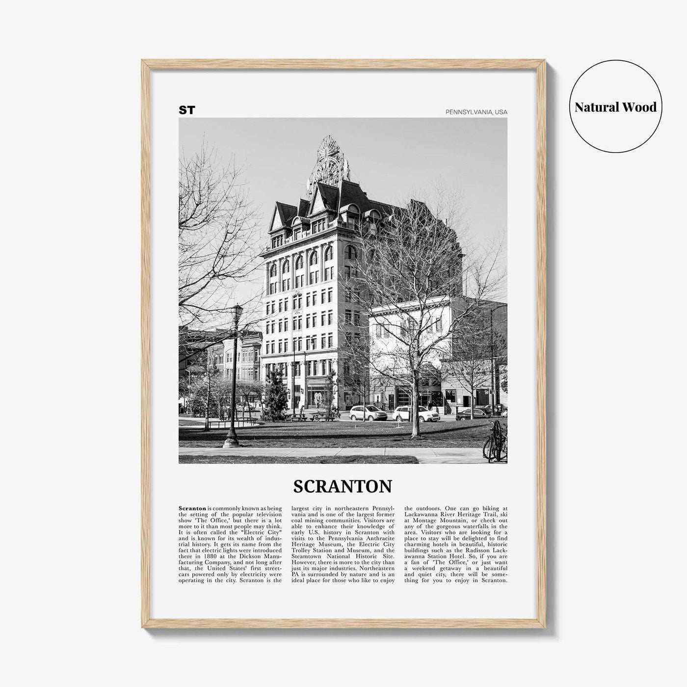 Scranton Print Black and White No 1, Scranton Wall Art, Scranton Poster, Scranton Photo, Scranton Wall Décor, Pennsylvania, USA