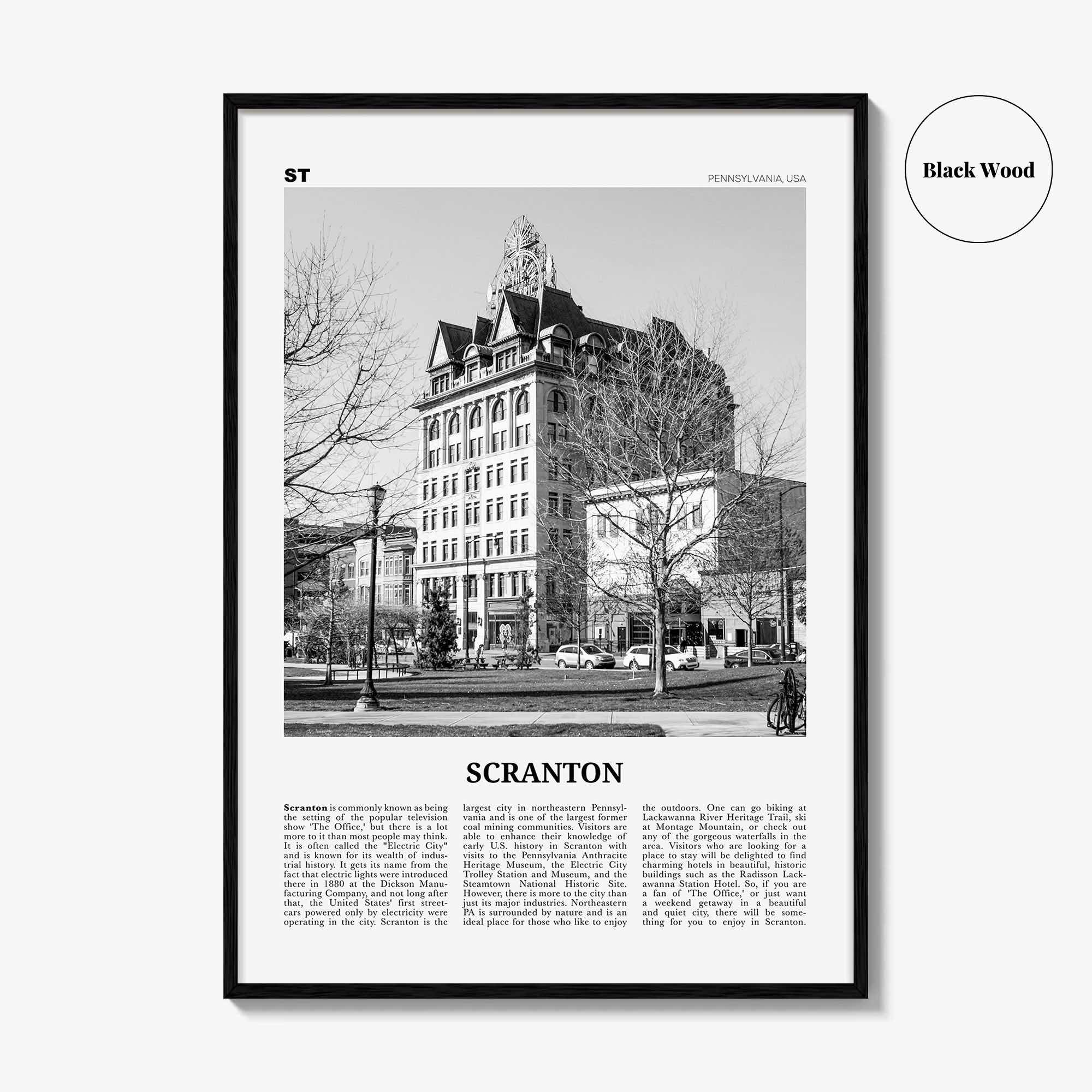 Scranton Print Black and White No 1, Scranton Wall Art, Scranton Poster, Scranton Photo, Scranton Wall Décor, Pennsylvania, USA