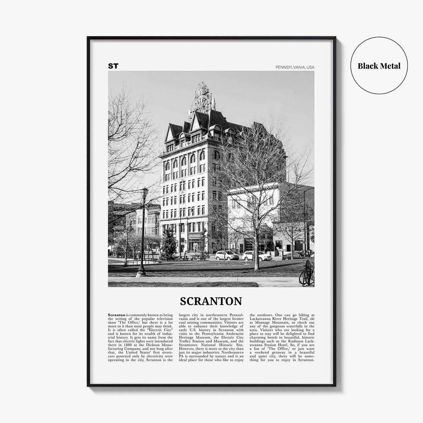 Scranton Print Black and White No 1, Scranton Wall Art, Scranton Poster, Scranton Photo, Scranton Wall Décor, Pennsylvania, USA