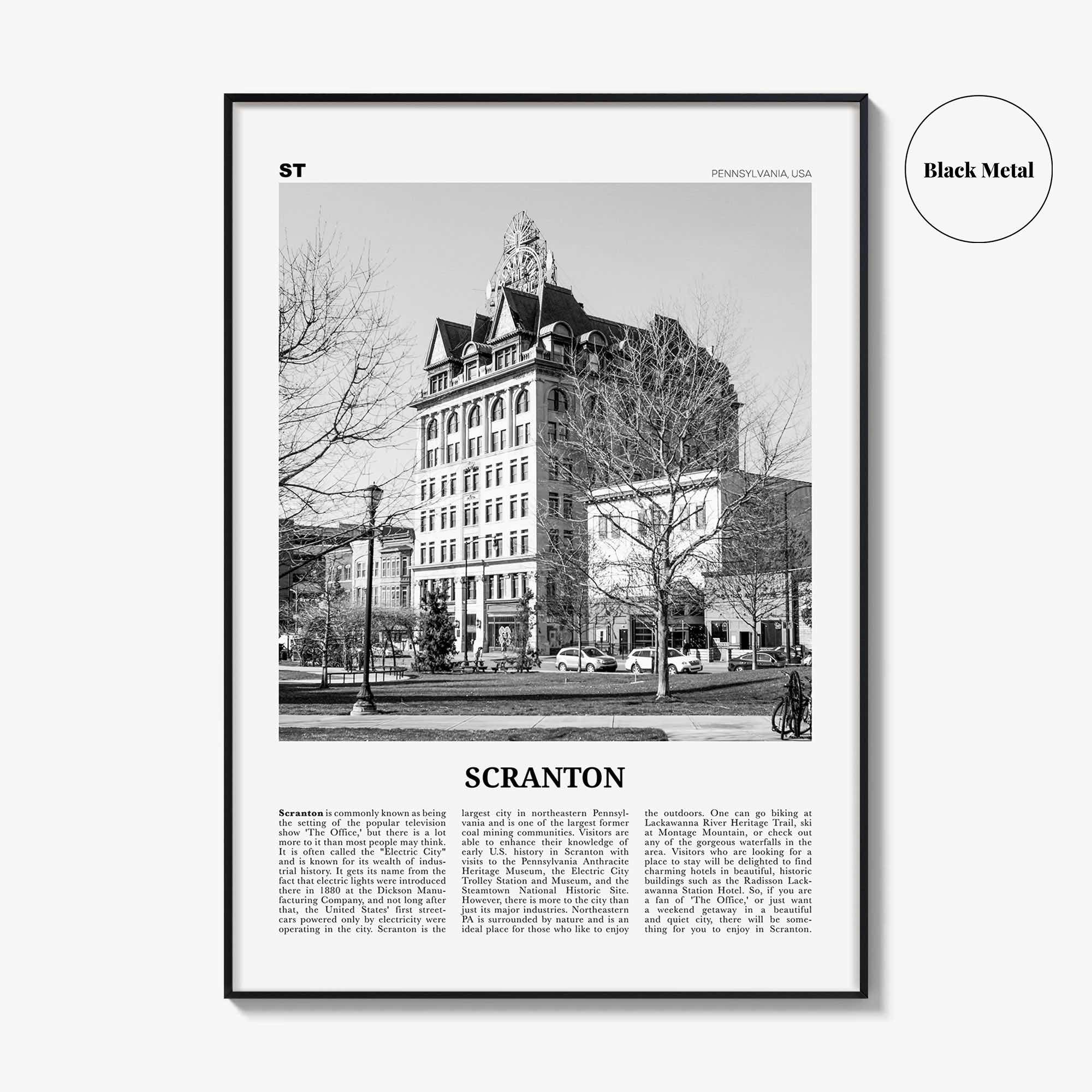 Scranton Print Black and White No 1, Scranton Wall Art, Scranton Poster, Scranton Photo, Scranton Wall Décor, Pennsylvania, USA
