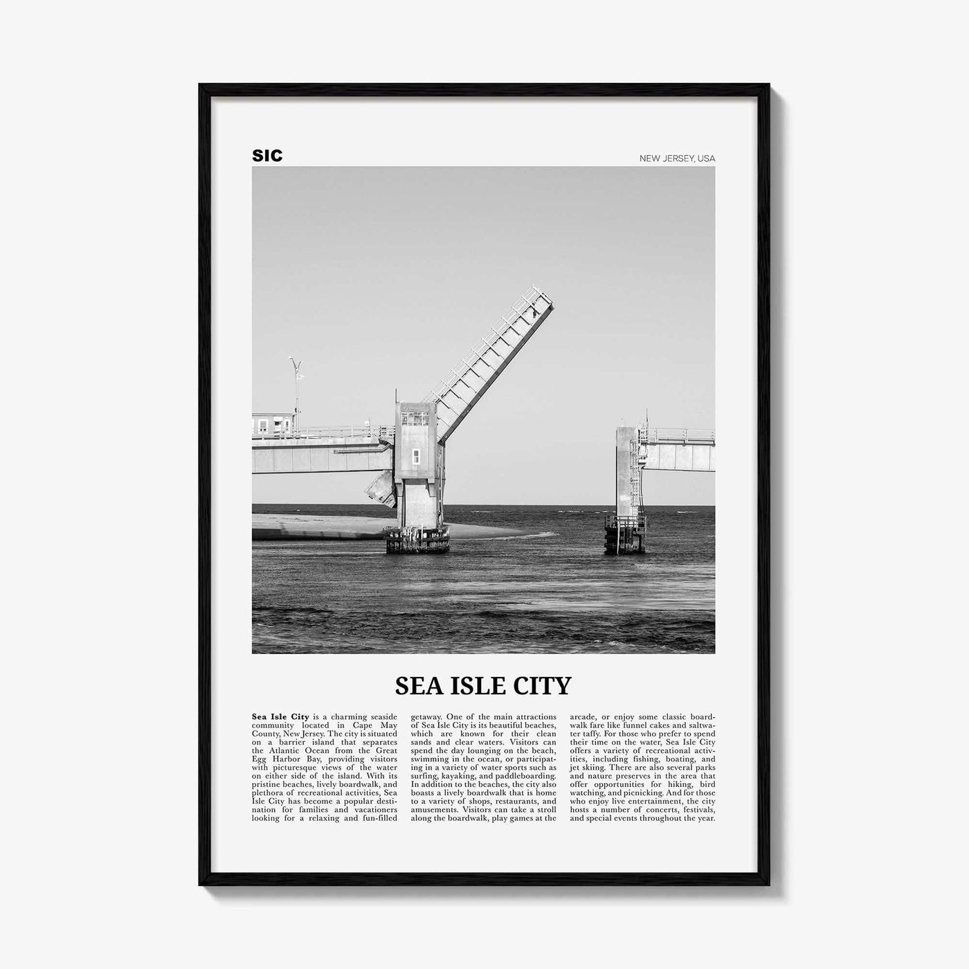 Sea Isle City Print Black and White, Sea Isle City Wall Art, Sea Isle City Poster, Sea Isle City Photo, Sea Isle Wall Décor, Sea Isle Map,