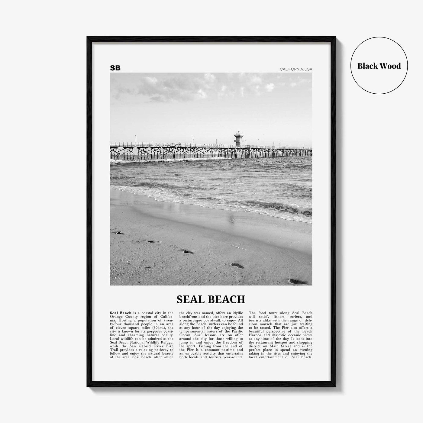 Seal Beach Print Black and White No 1, Seal Beach Wall Art, Seal Beach Poster, Seal Beach Photo, Seal Beach Wall Décor, California, USA