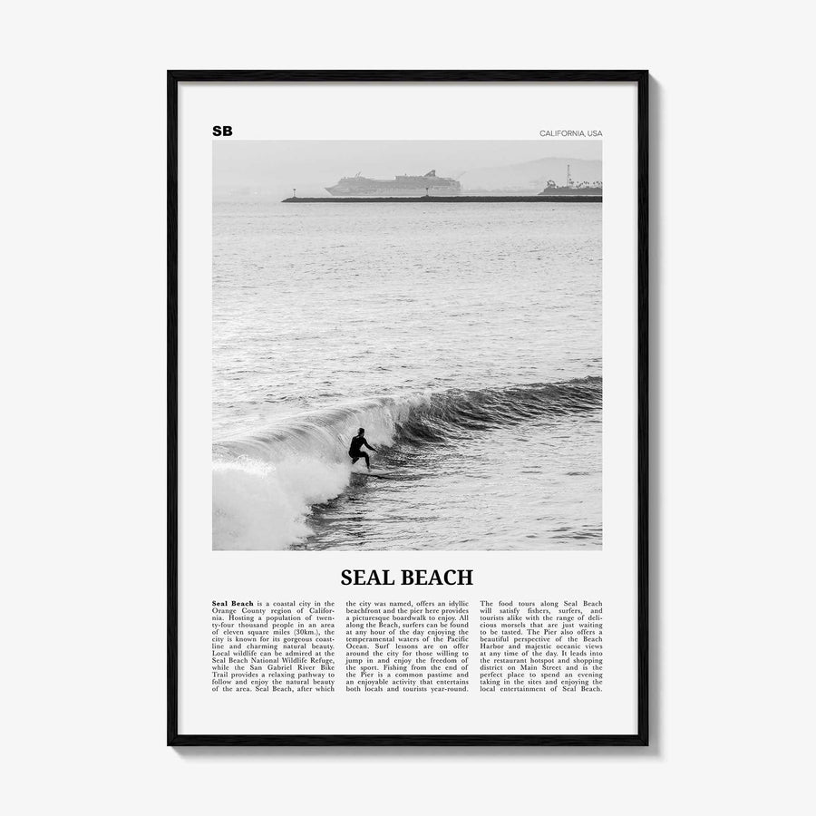 Seal Beach Print Black and White No 2, Seal Beach Wall Art, Seal Beach Poster, Seal Beach Photo, Seal Beach Map, California, USA