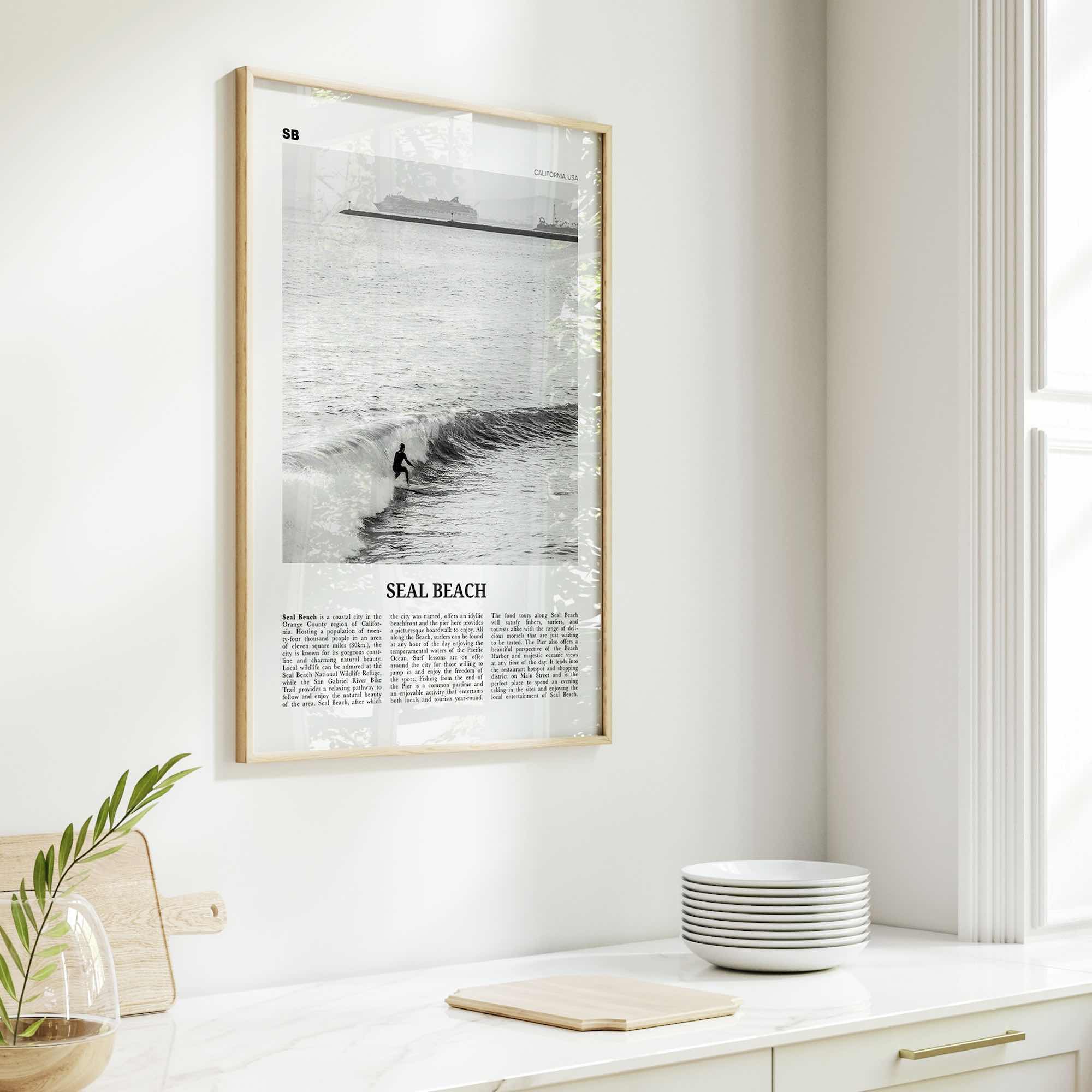 Seal Beach Print Black and White No 2, Seal Beach Wall Art, Seal Beach Poster, Seal Beach Photo, Seal Beach Map, California, USA