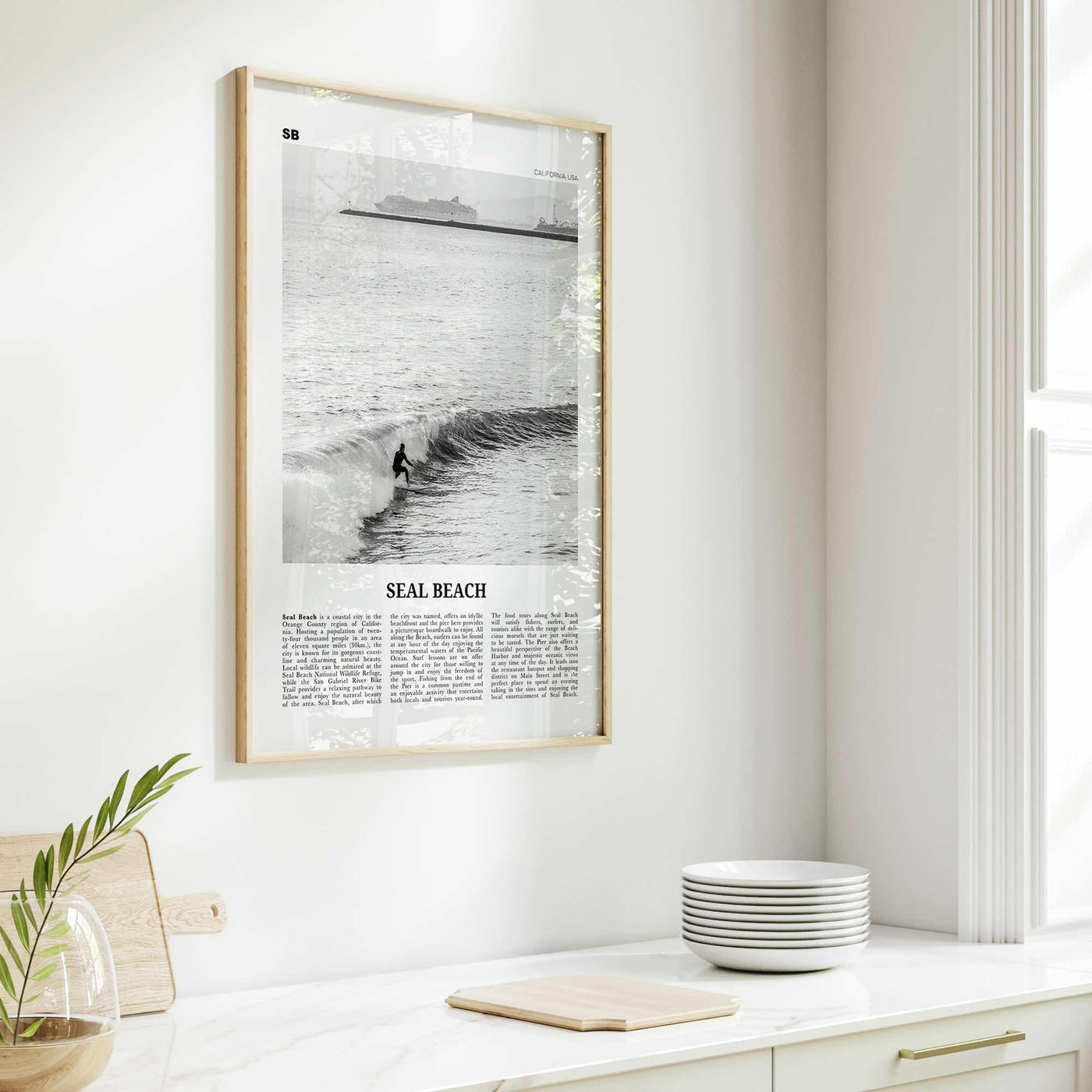 Seal Beach Print Black and White No 2, Seal Beach Wall Art, Seal Beach Poster, Seal Beach Photo, Seal Beach Map, California, USA