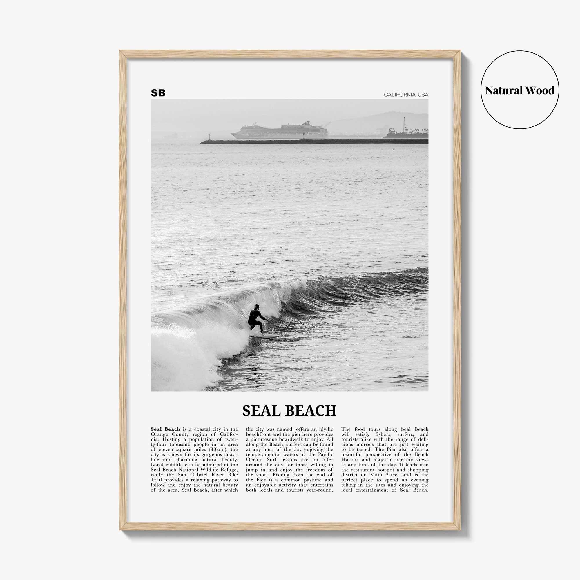 Seal Beach Print Black and White No 2, Seal Beach Wall Art, Seal Beach Poster, Seal Beach Photo, Seal Beach Map, California, USA