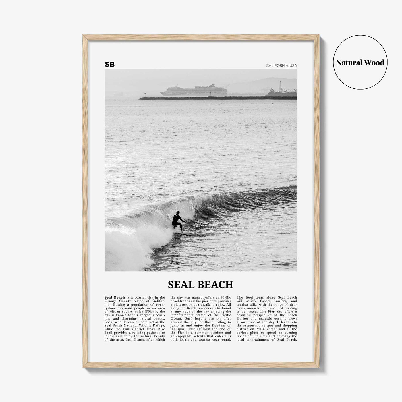 Seal Beach Print Black and White No 2, Seal Beach Wall Art, Seal Beach Poster, Seal Beach Photo, Seal Beach Map, California, USA
