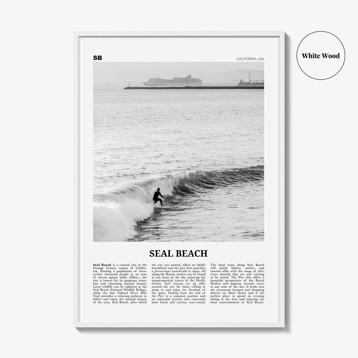 Seal Beach Print Black and White No 2, Seal Beach Wall Art, Seal Beach Poster, Seal Beach Photo, Seal Beach Map, California, USA