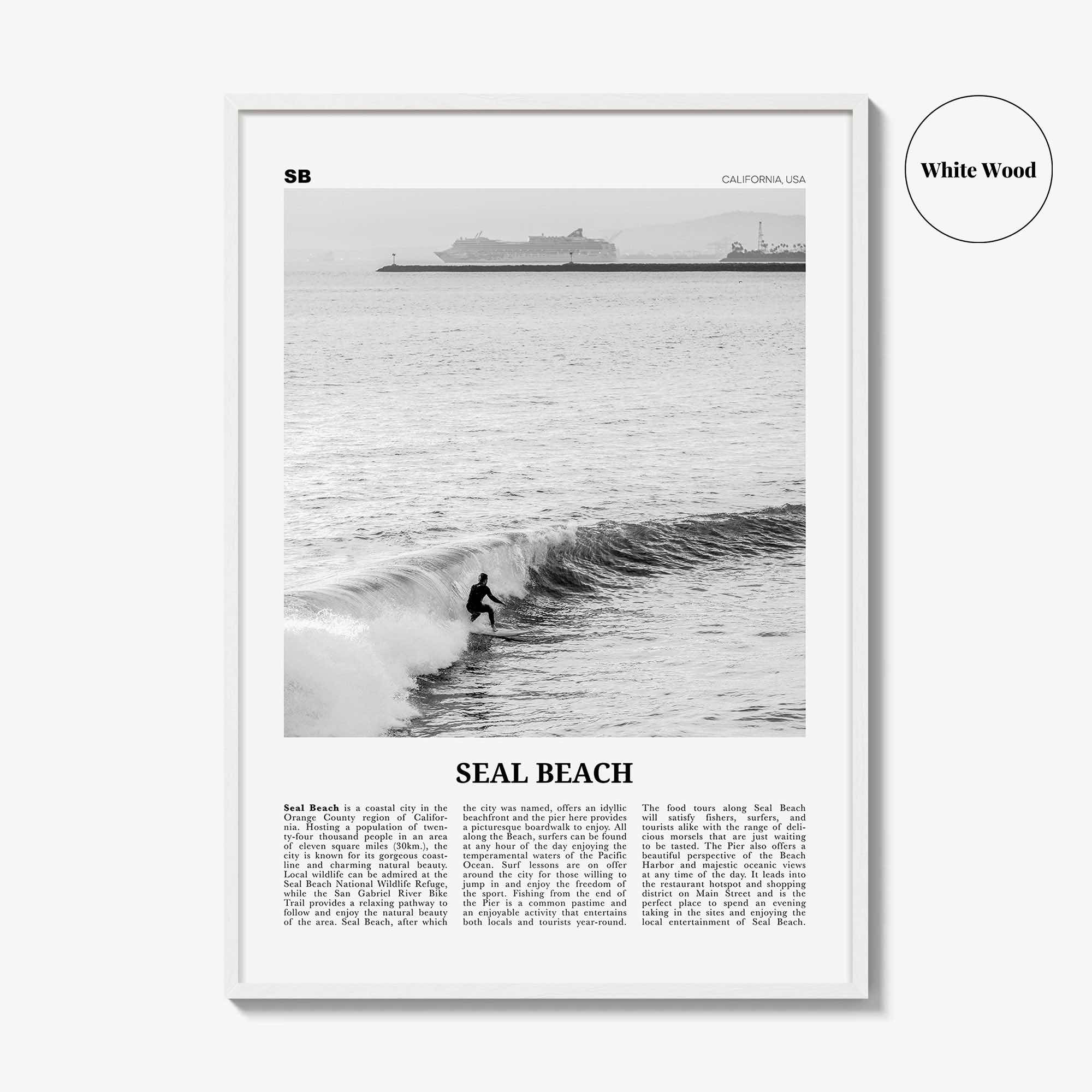 Seal Beach Print Black and White No 2, Seal Beach Wall Art, Seal Beach Poster, Seal Beach Photo, Seal Beach Map, California, USA