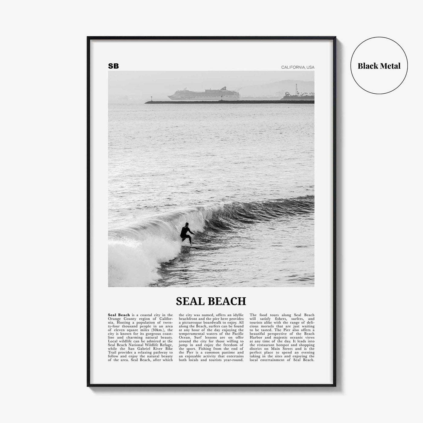 Seal Beach Print Black and White No 2, Seal Beach Wall Art, Seal Beach Poster, Seal Beach Photo, Seal Beach Map, California, USA