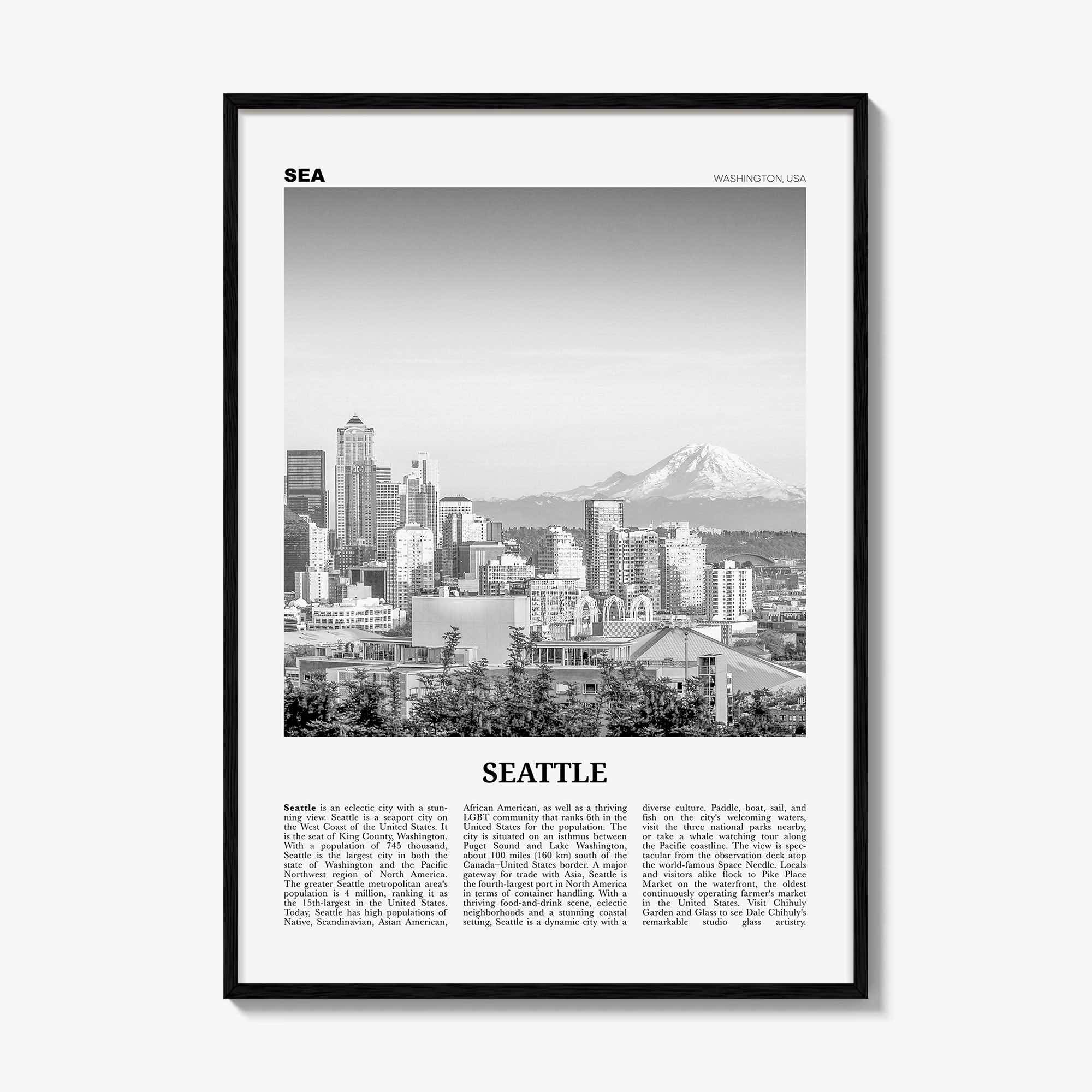 Seattle Print Black and White No 1, Seattle Wall Art, Seattle Poster, Seattle Photo, Seattle Decor, Washington, USA, United States