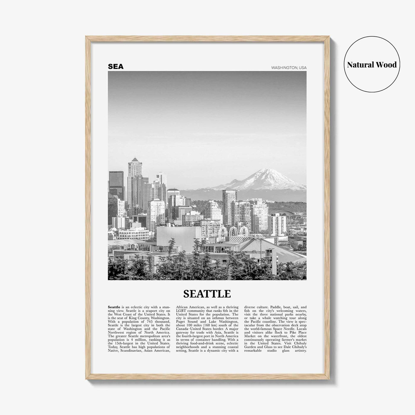 Seattle Print Black and White No 1, Seattle Wall Art, Seattle Poster, Seattle Photo, Seattle Decor, Washington, USA, United States