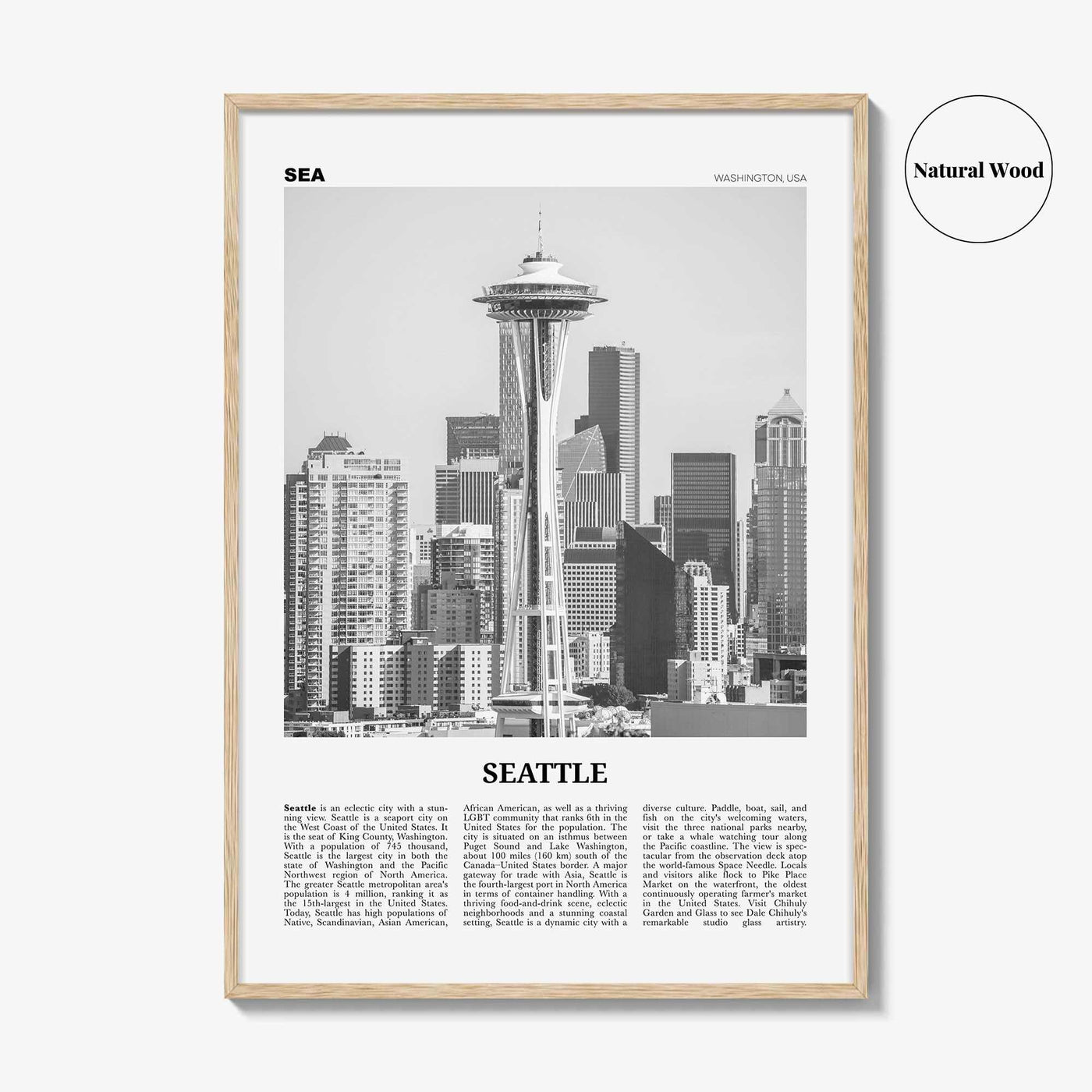 Seattle Print Black and White No 2, Seattle Wall Art, Seattle Poster, Seattle Photo, Seattle Decor, Washington, USA, United States