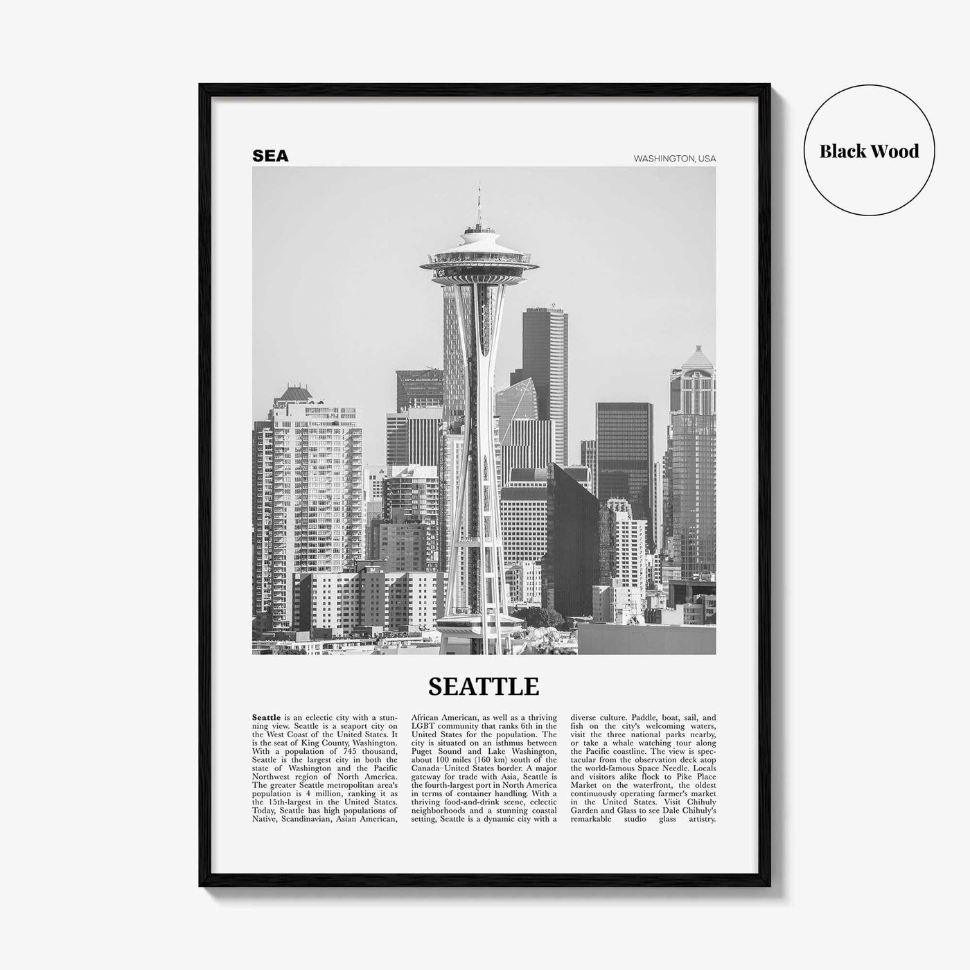 Seattle Print Black and White No 2, Seattle Wall Art, Seattle Poster, Seattle Photo, Seattle Decor, Washington, USA, United States