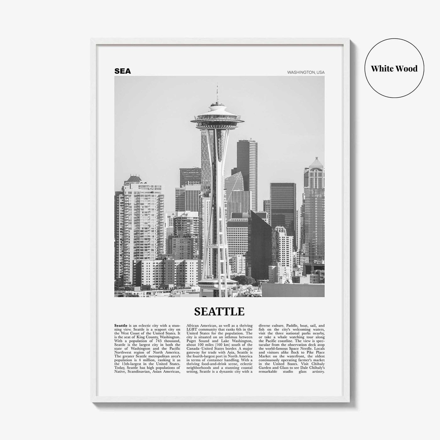 Seattle Print Black and White No 2, Seattle Wall Art, Seattle Poster, Seattle Photo, Seattle Decor, Washington, USA, United States
