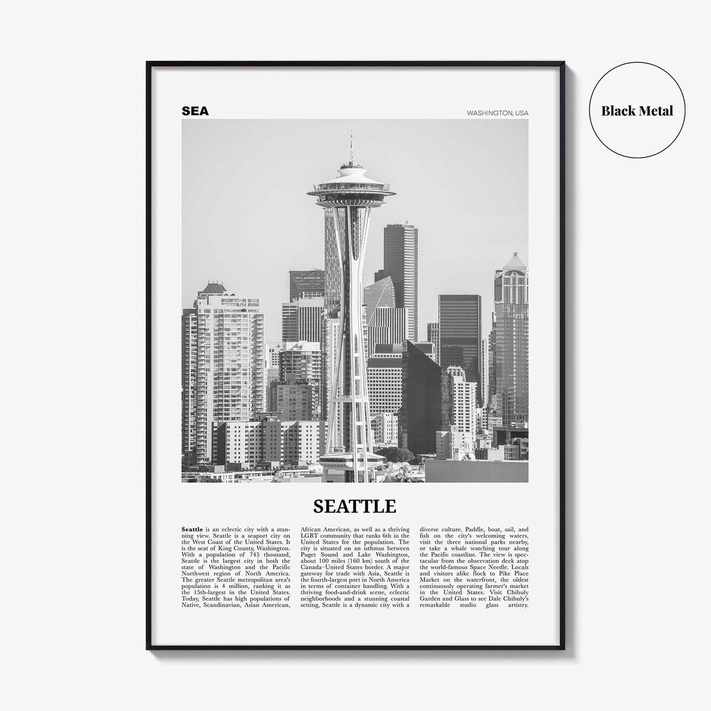 Seattle Print Black and White No 2, Seattle Wall Art, Seattle Poster, Seattle Photo, Seattle Decor, Washington, USA, United States