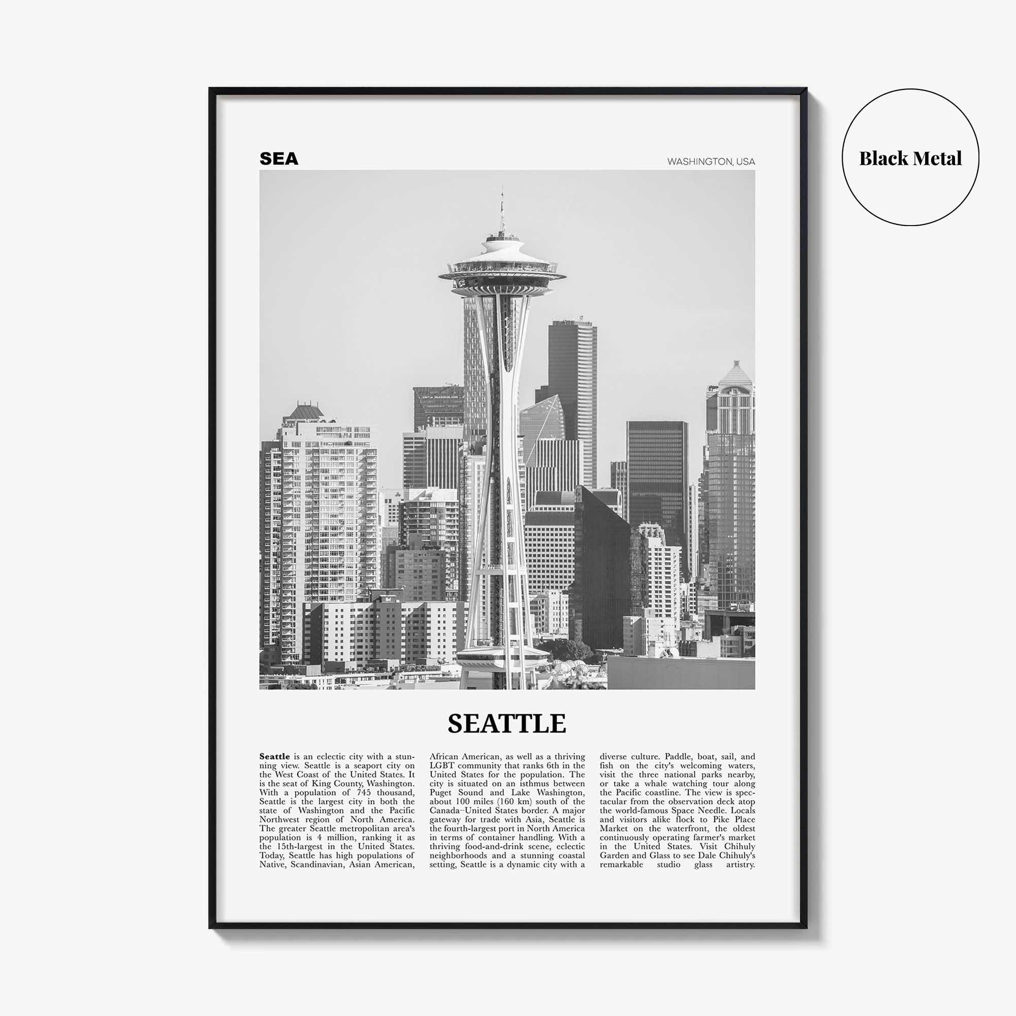 Seattle Print Black and White No 2, Seattle Wall Art, Seattle Poster, Seattle Photo, Seattle Decor, Washington, USA, United States