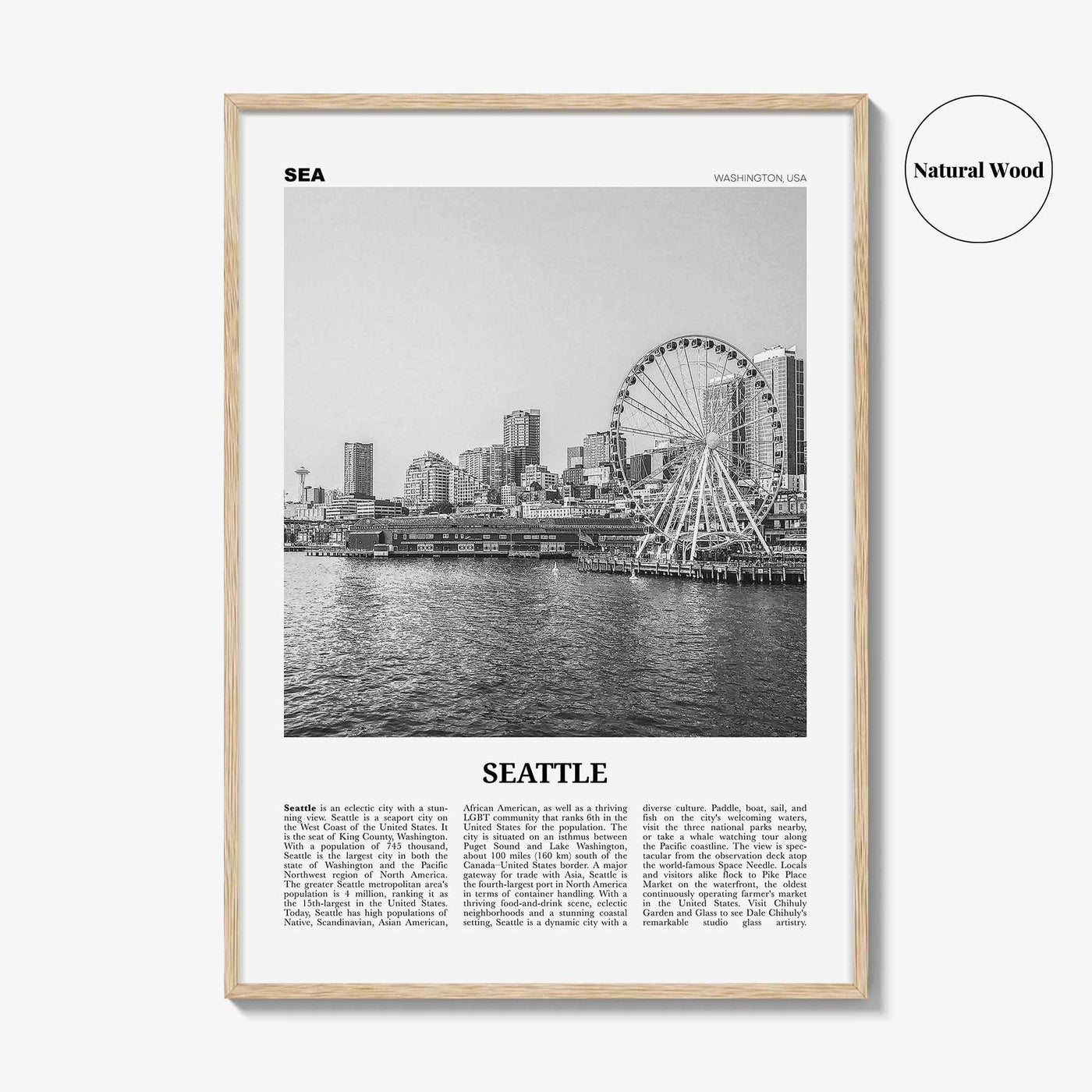Seattle Print Black and White No 3, Seattle Wall Art, Seattle Poster, Seattle Photo, Seattle Decor, Washington, USA, United States