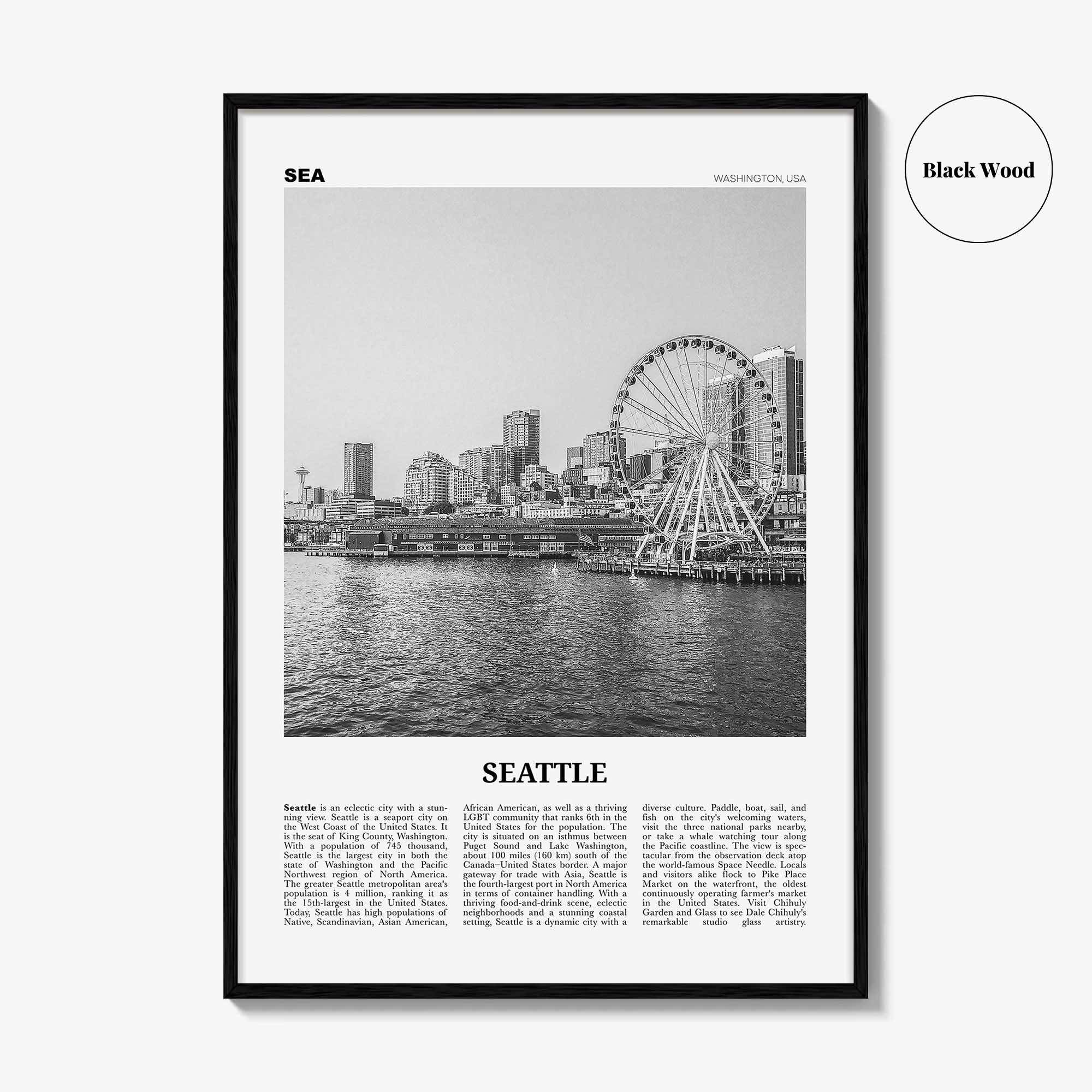 Seattle Print Black and White No 3, Seattle Wall Art, Seattle Poster, Seattle Photo, Seattle Decor, Washington, USA, United States