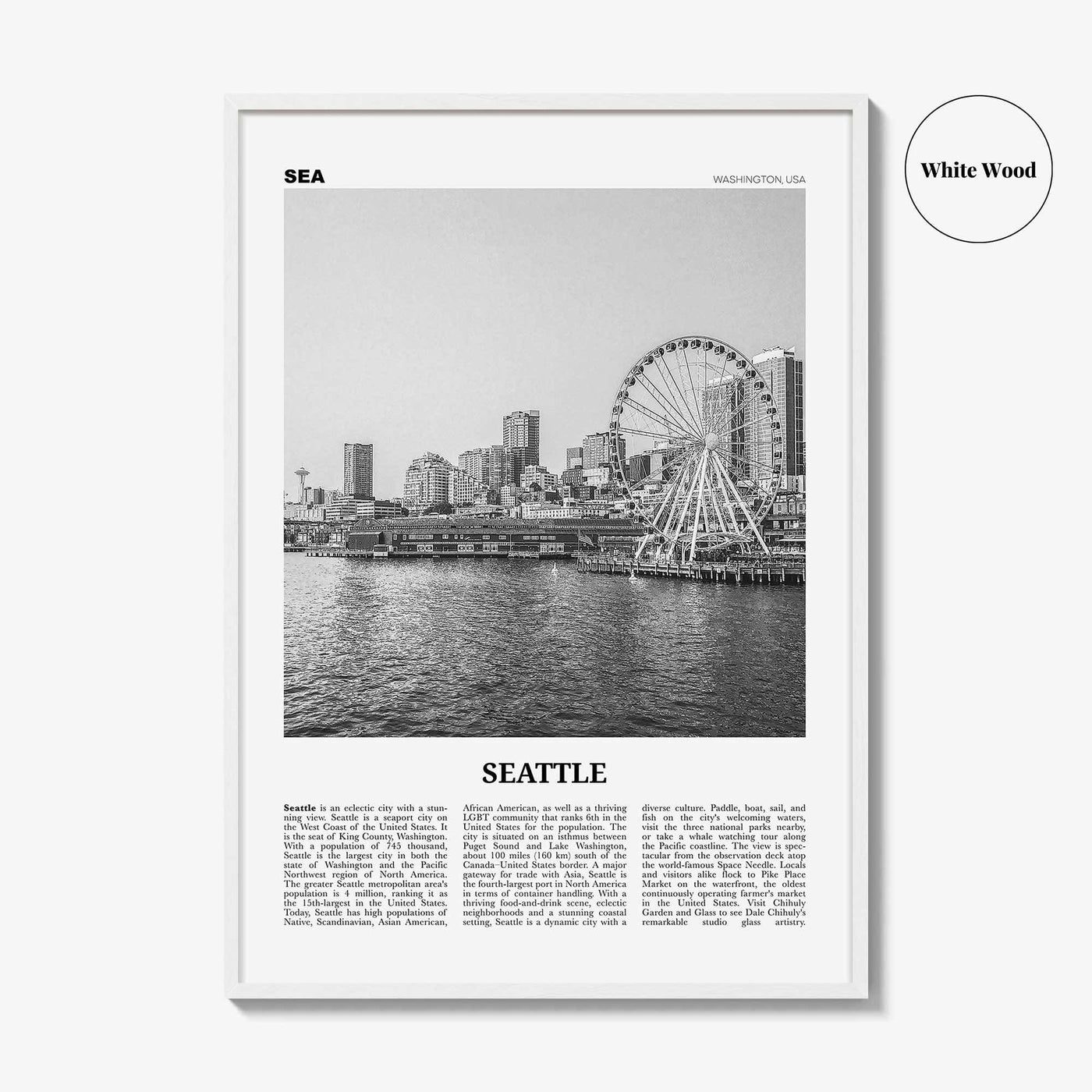 Seattle Print Black and White No 3, Seattle Wall Art, Seattle Poster, Seattle Photo, Seattle Decor, Washington, USA, United States