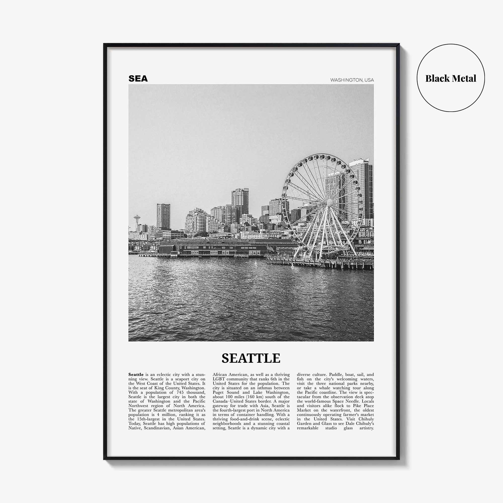 Seattle Print Black and White No 3, Seattle Wall Art, Seattle Poster, Seattle Photo, Seattle Decor, Washington, USA, United States