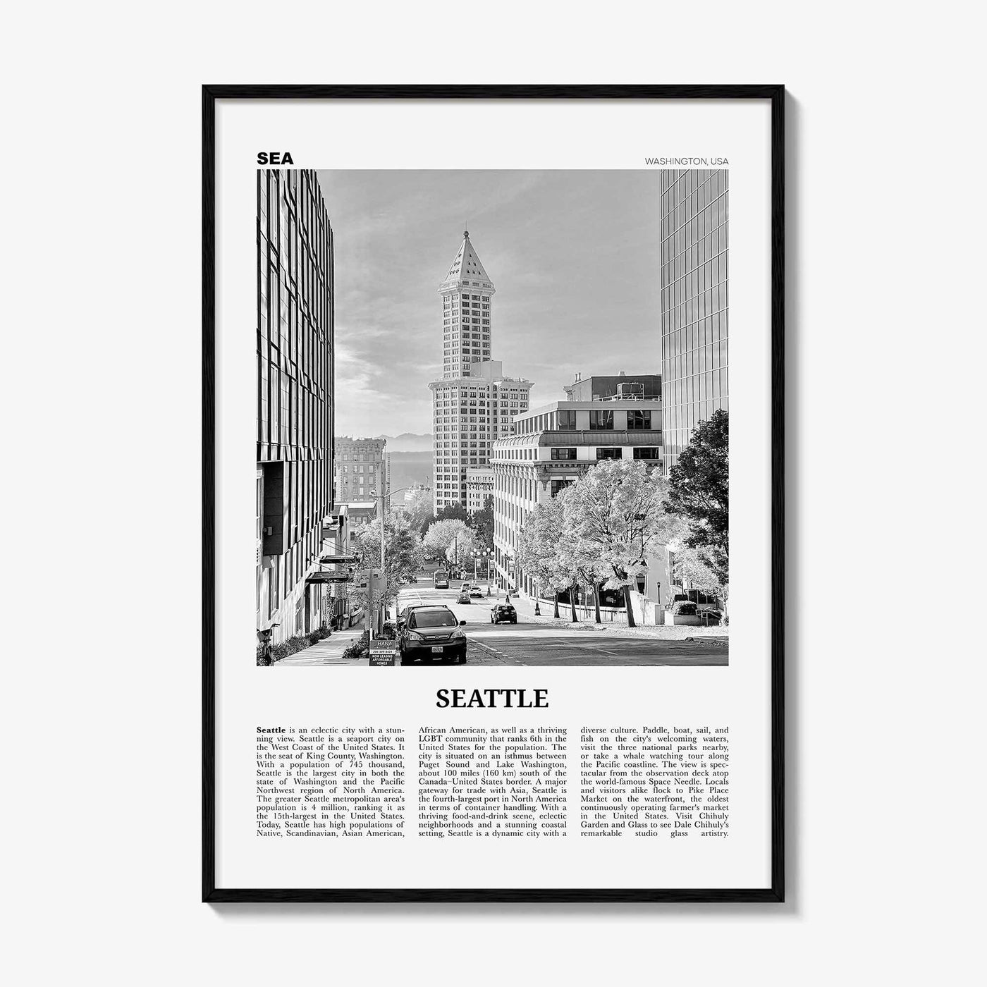 Seattle Print Black and White No 4, Seattle Wall Art, Seattle Poster, Seattle Photo, Seattle Decor, Washington, USA, United States