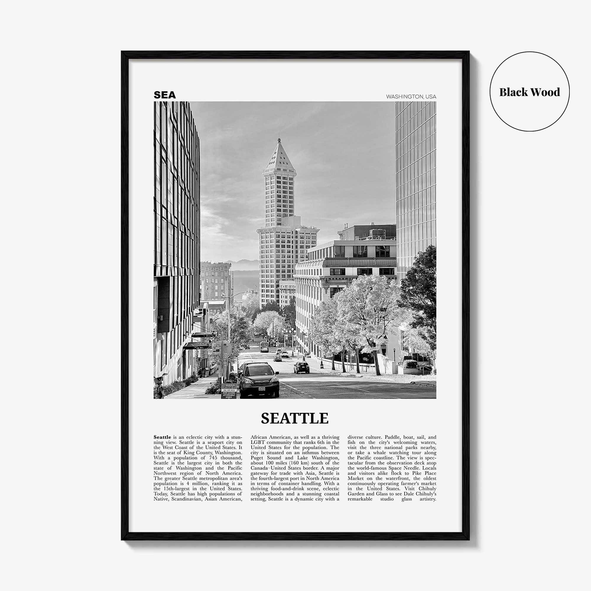 Seattle Print Black and White No 4, Seattle Wall Art, Seattle Poster, Seattle Photo, Seattle Decor, Washington, USA, United States