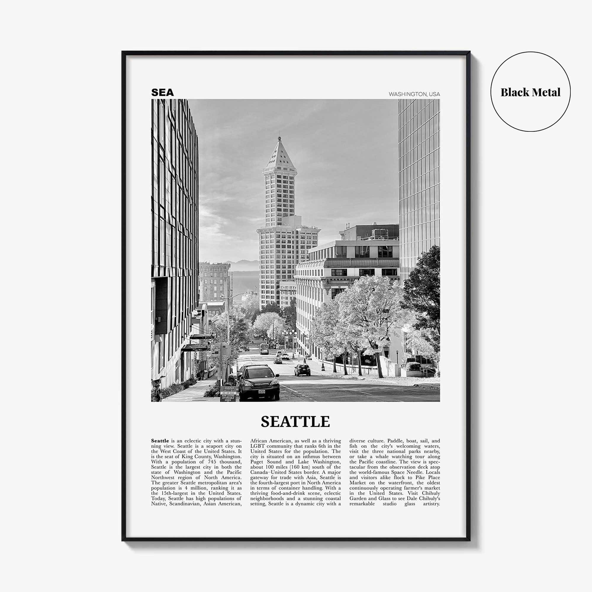 Seattle Print Black and White No 4, Seattle Wall Art, Seattle Poster, Seattle Photo, Seattle Decor, Washington, USA, United States