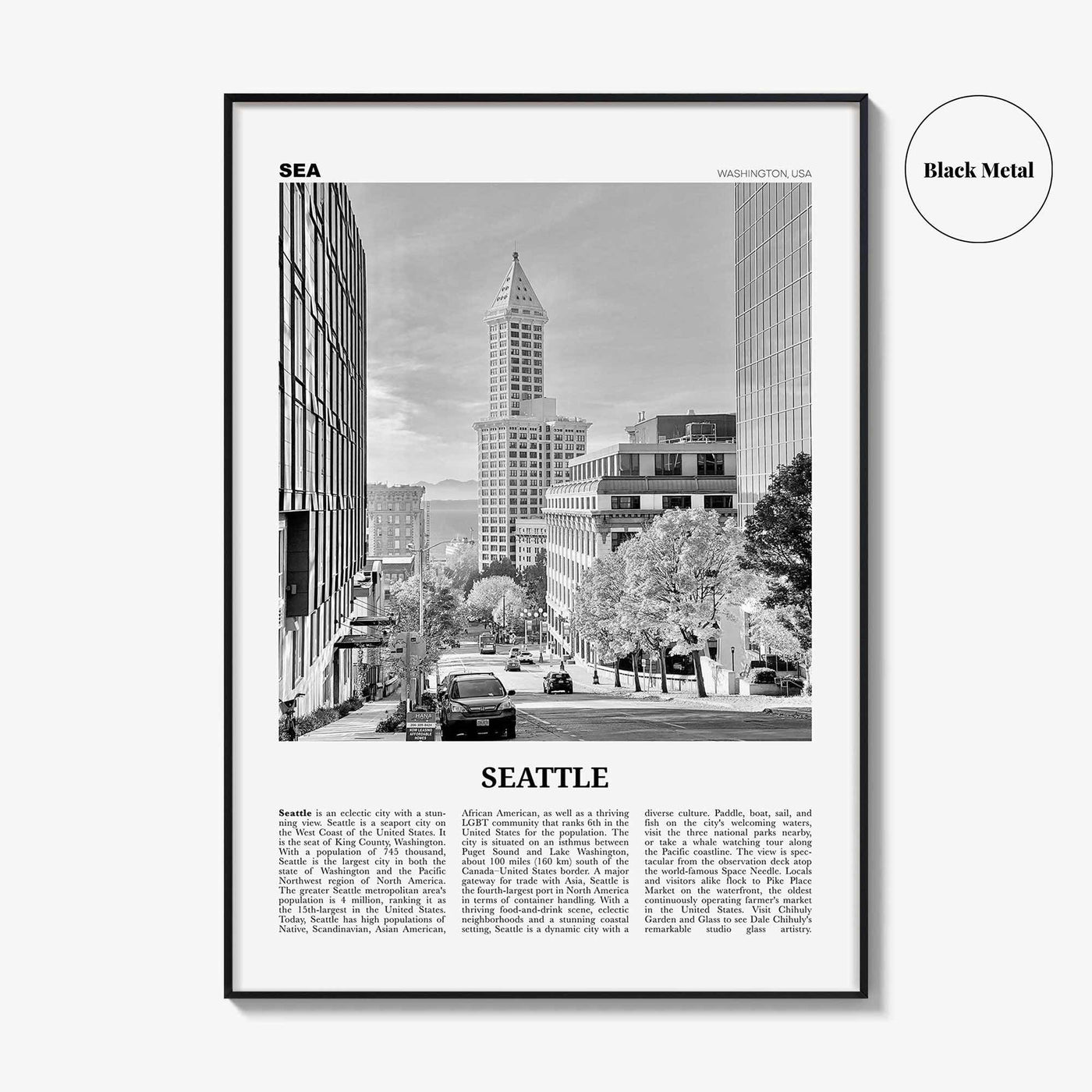 Seattle Print Black and White No 4, Seattle Wall Art, Seattle Poster, Seattle Photo, Seattle Decor, Washington, USA, United States