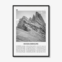 Seceda Ridgeline Print Black and White, Seceda Ridgeline Wall Art, Seceda Ridgeline Poster, Seceda Ridgeline Photo, Italy