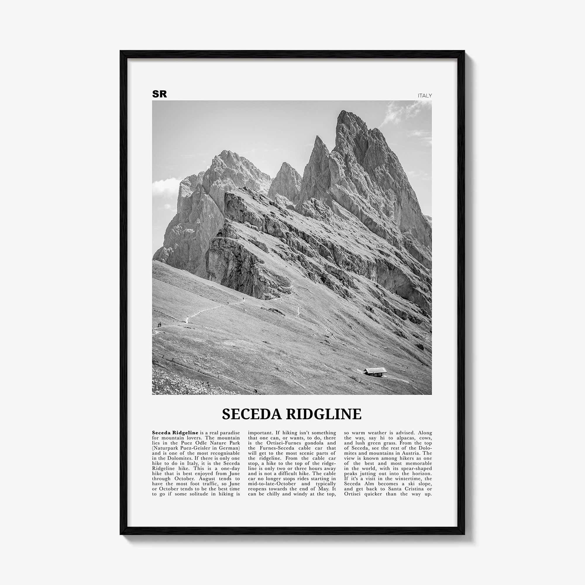 Seceda Ridgeline Print Black and White, Seceda Ridgeline Wall Art, Seceda Ridgeline Poster, Seceda Ridgeline Photo, Italy