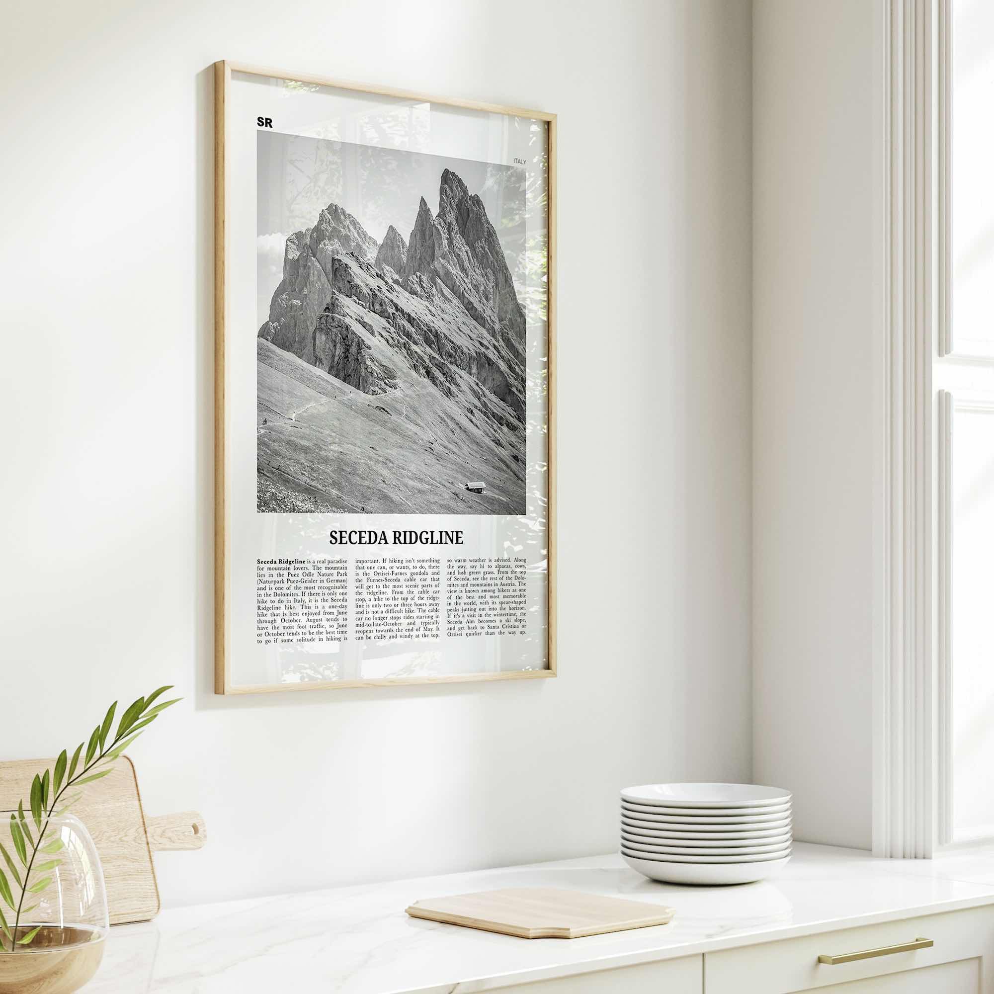 Seceda Ridgeline Print Black and White, Seceda Ridgeline Wall Art, Seceda Ridgeline Poster, Seceda Ridgeline Photo, Italy