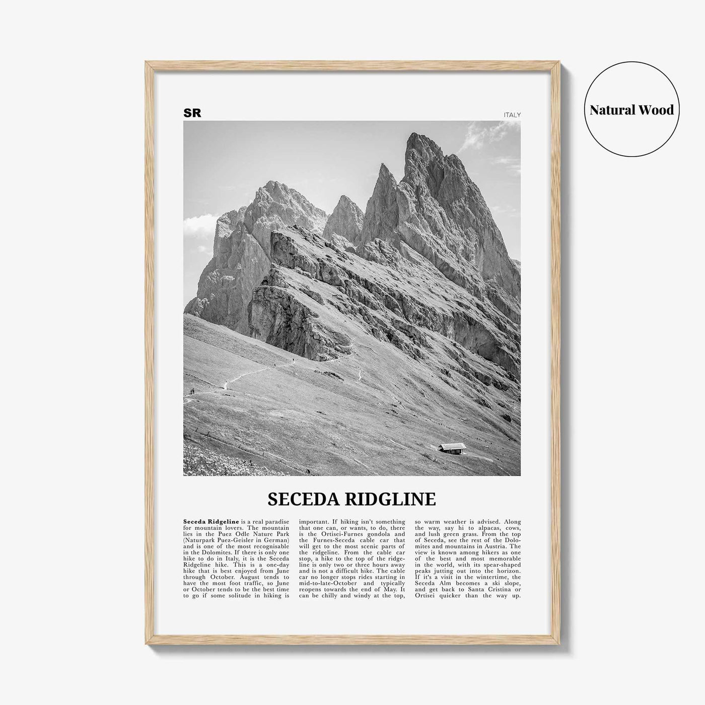 Seceda Ridgeline Print Black and White, Seceda Ridgeline Wall Art, Seceda Ridgeline Poster, Seceda Ridgeline Photo, Italy