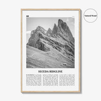 Seceda Ridgeline Print Black and White, Seceda Ridgeline Wall Art, Seceda Ridgeline Poster, Seceda Ridgeline Photo, Italy