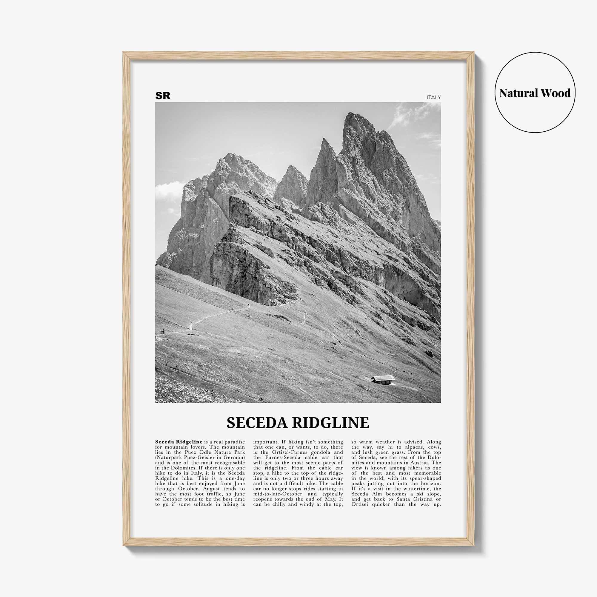 Seceda Ridgeline Print Black and White, Seceda Ridgeline Wall Art, Seceda Ridgeline Poster, Seceda Ridgeline Photo, Italy
