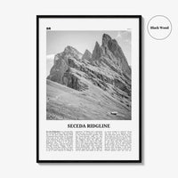 Seceda Ridgeline Print Black and White, Seceda Ridgeline Wall Art, Seceda Ridgeline Poster, Seceda Ridgeline Photo, Italy