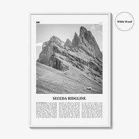 Seceda Ridgeline Print Black and White, Seceda Ridgeline Wall Art, Seceda Ridgeline Poster, Seceda Ridgeline Photo, Italy