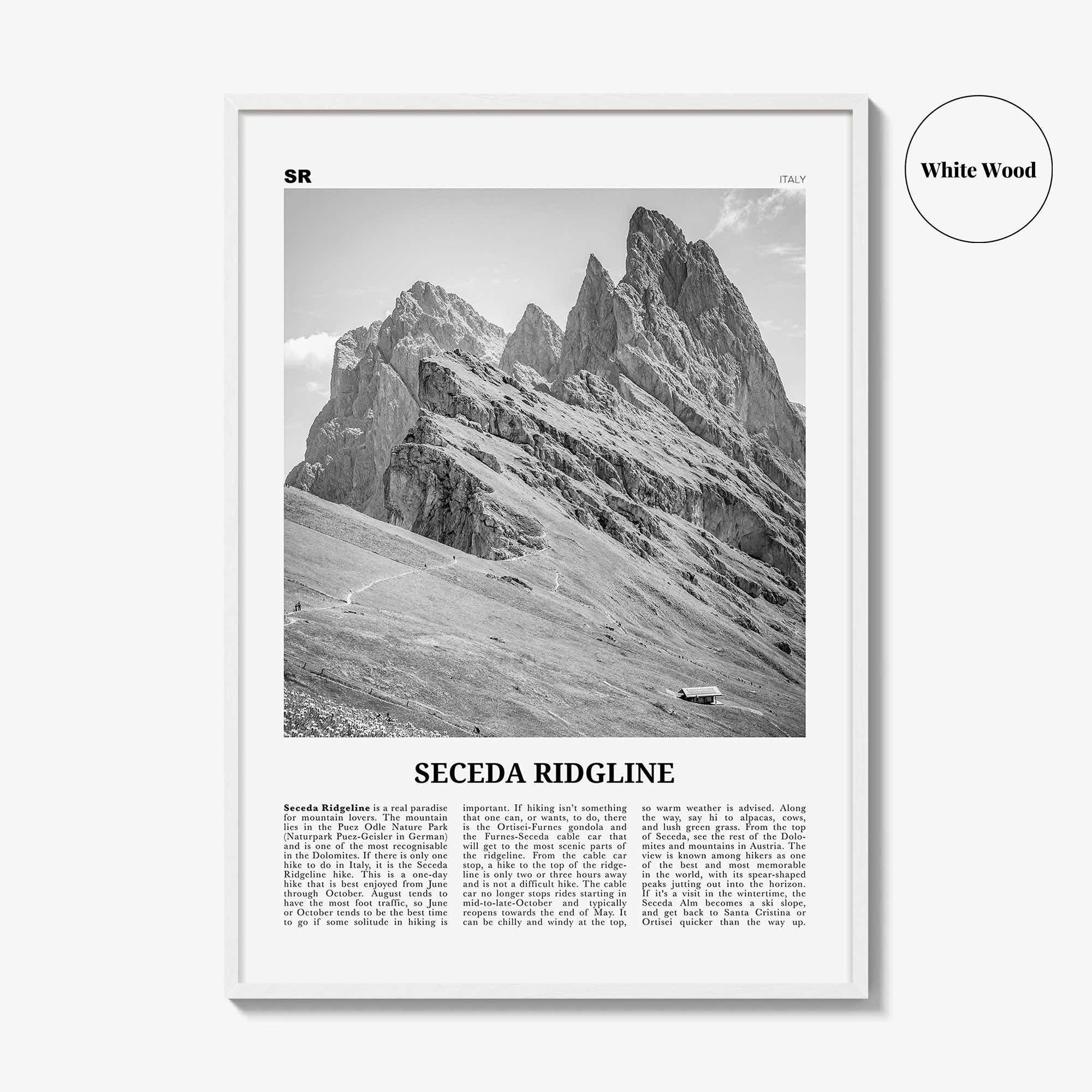 Seceda Ridgeline Print Black and White, Seceda Ridgeline Wall Art, Seceda Ridgeline Poster, Seceda Ridgeline Photo, Italy