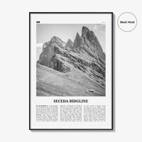 Seceda Ridgeline Print Black and White, Seceda Ridgeline Wall Art, Seceda Ridgeline Poster, Seceda Ridgeline Photo, Italy