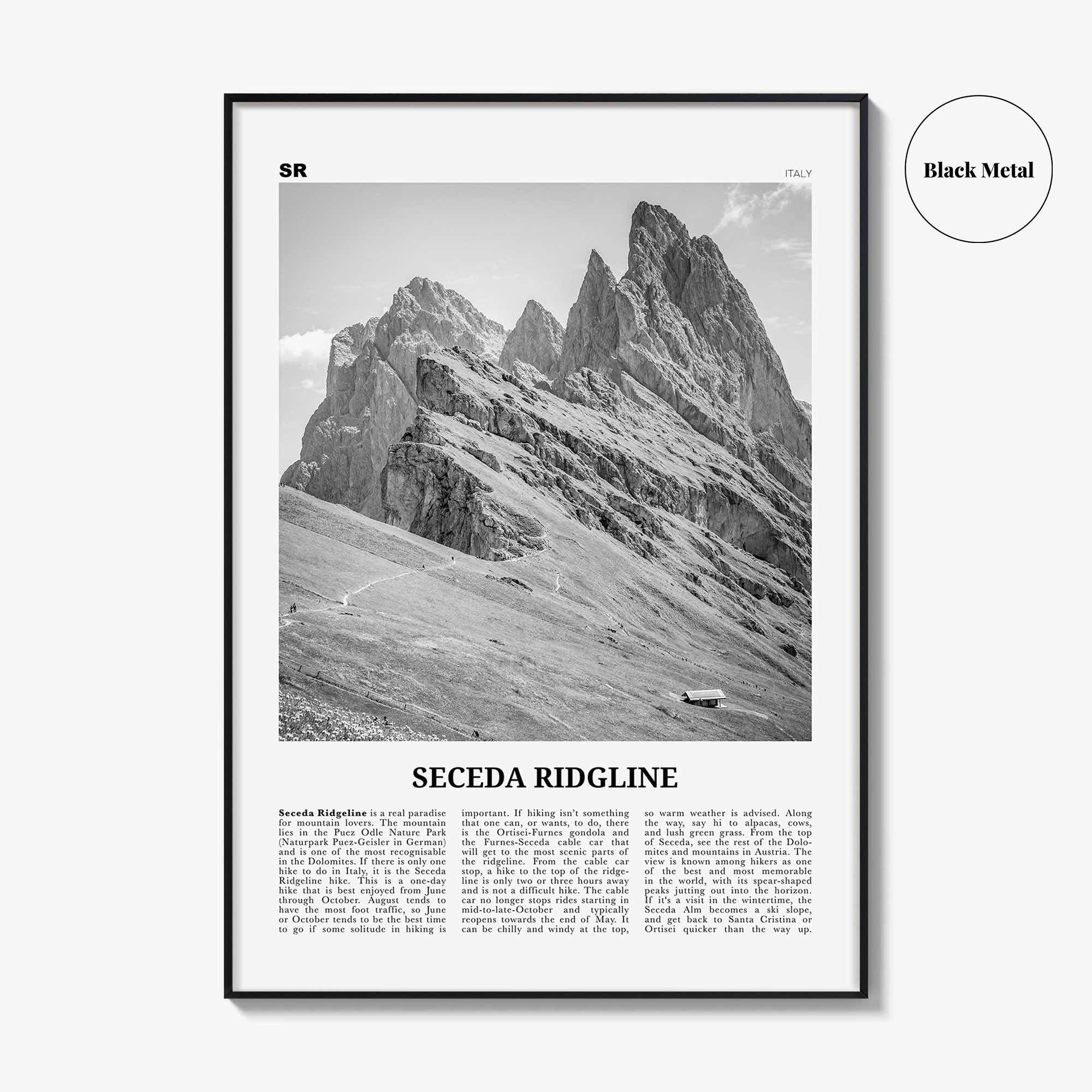 Seceda Ridgeline Print Black and White, Seceda Ridgeline Wall Art, Seceda Ridgeline Poster, Seceda Ridgeline Photo, Italy