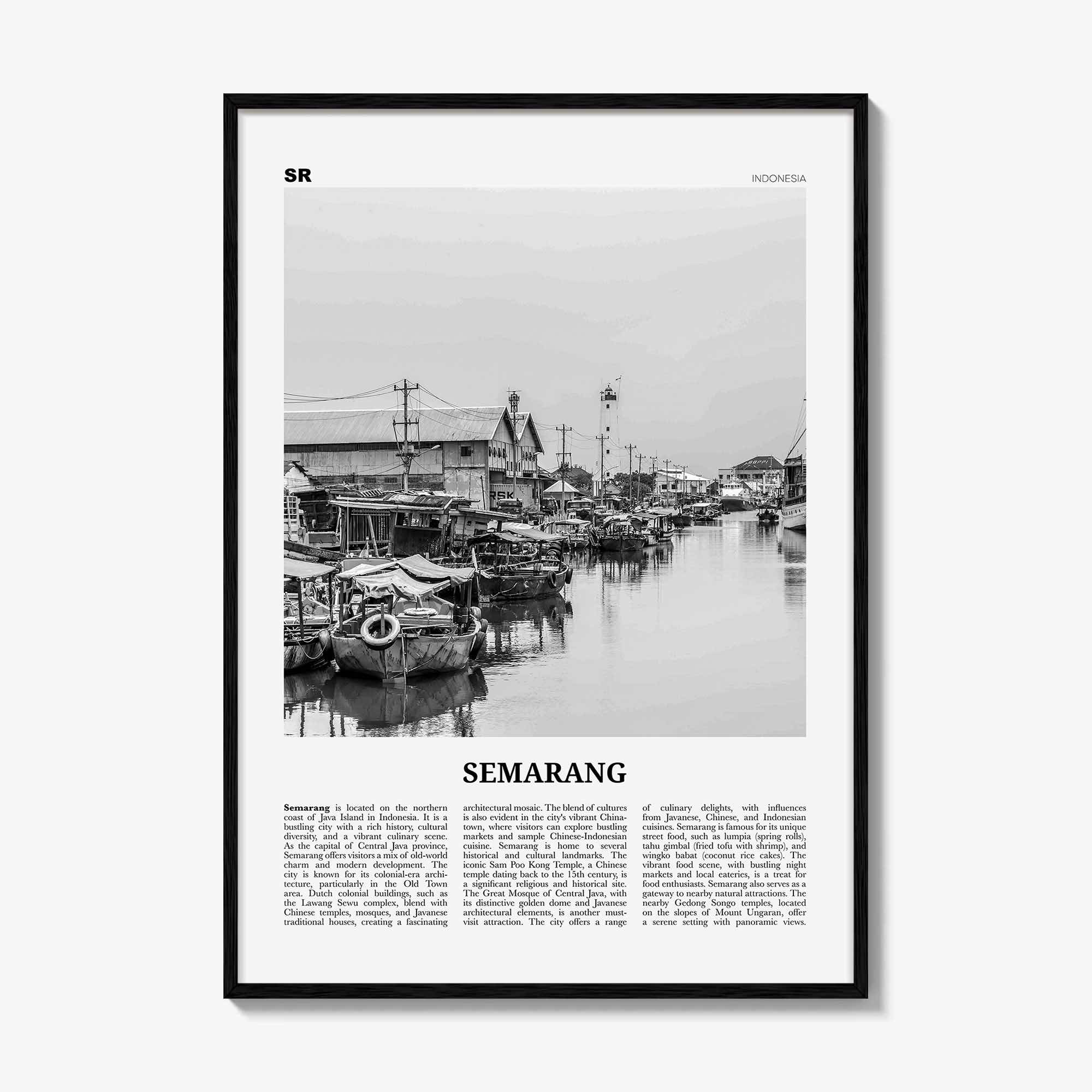 Semarang Print Black and White, Semarang Wall Art, Semarang Poster, Semarang Photo, Semarang Wall Décor, Semarang Map, Indonesia